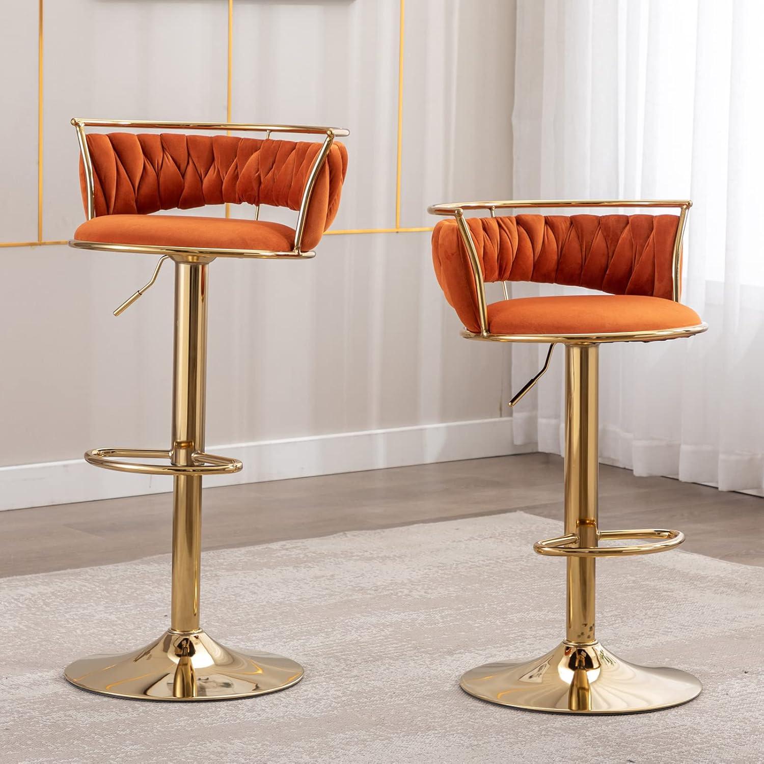 Modern Velvet Adjustable Swivel Bar Stools (Set of 2) Orange