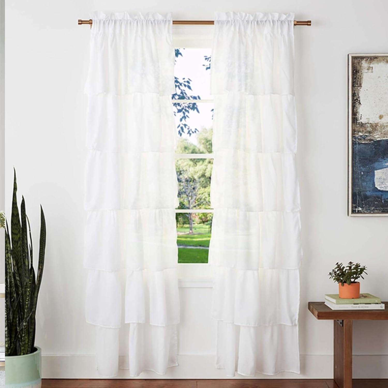 Mcgregor White Rod Pocket Header Pleated Layer Curtains for Living Room, Bedroom 84" x 40" Curtain