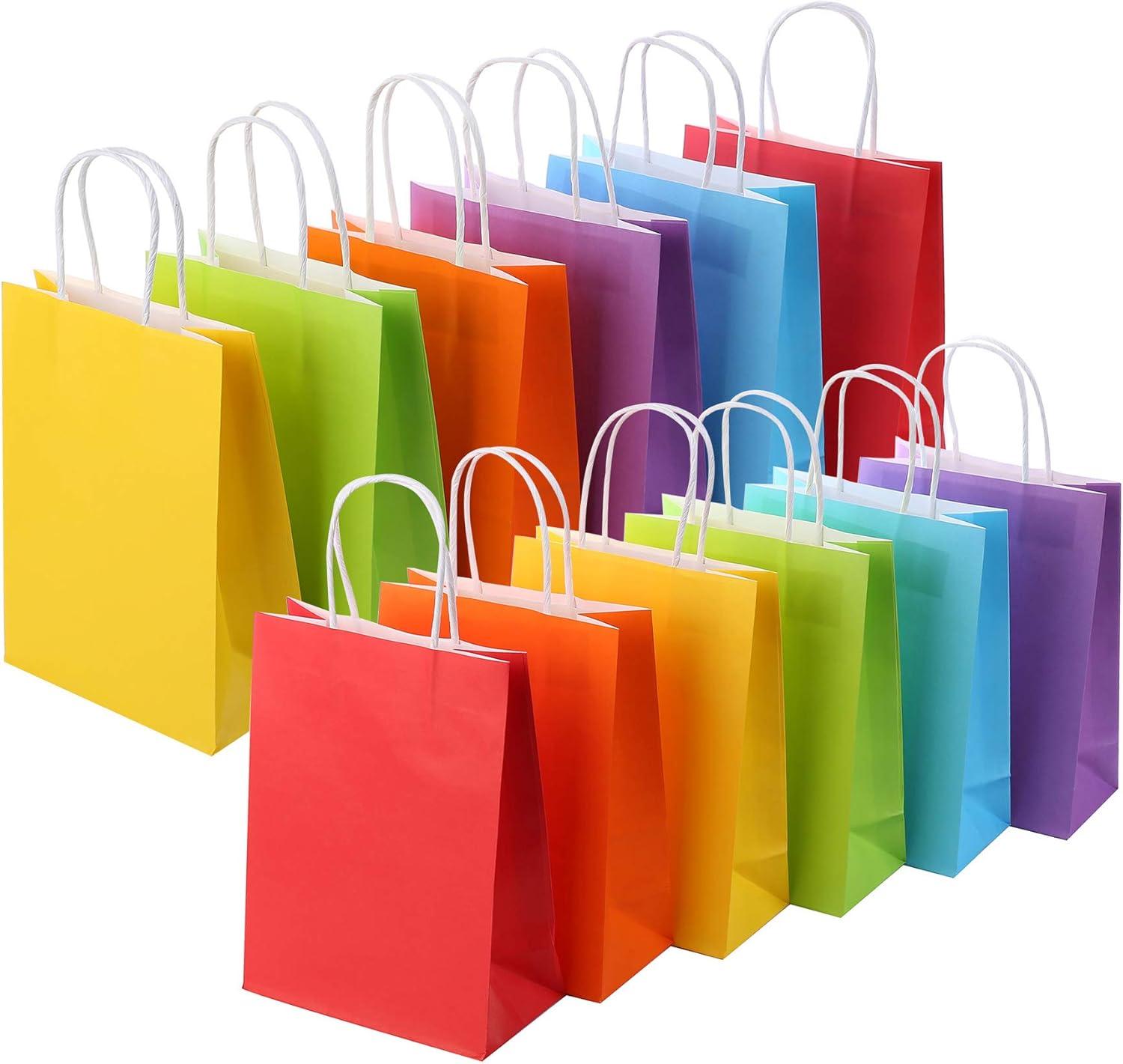 BagDream 24 Pack Rainbow Gift Bags with Handles, 6 Colors Small Party Favor Bag Goodie Bags for Kids Birthday, Party Favors, Birthdays & Celebrations, 5.25x3.75x8"