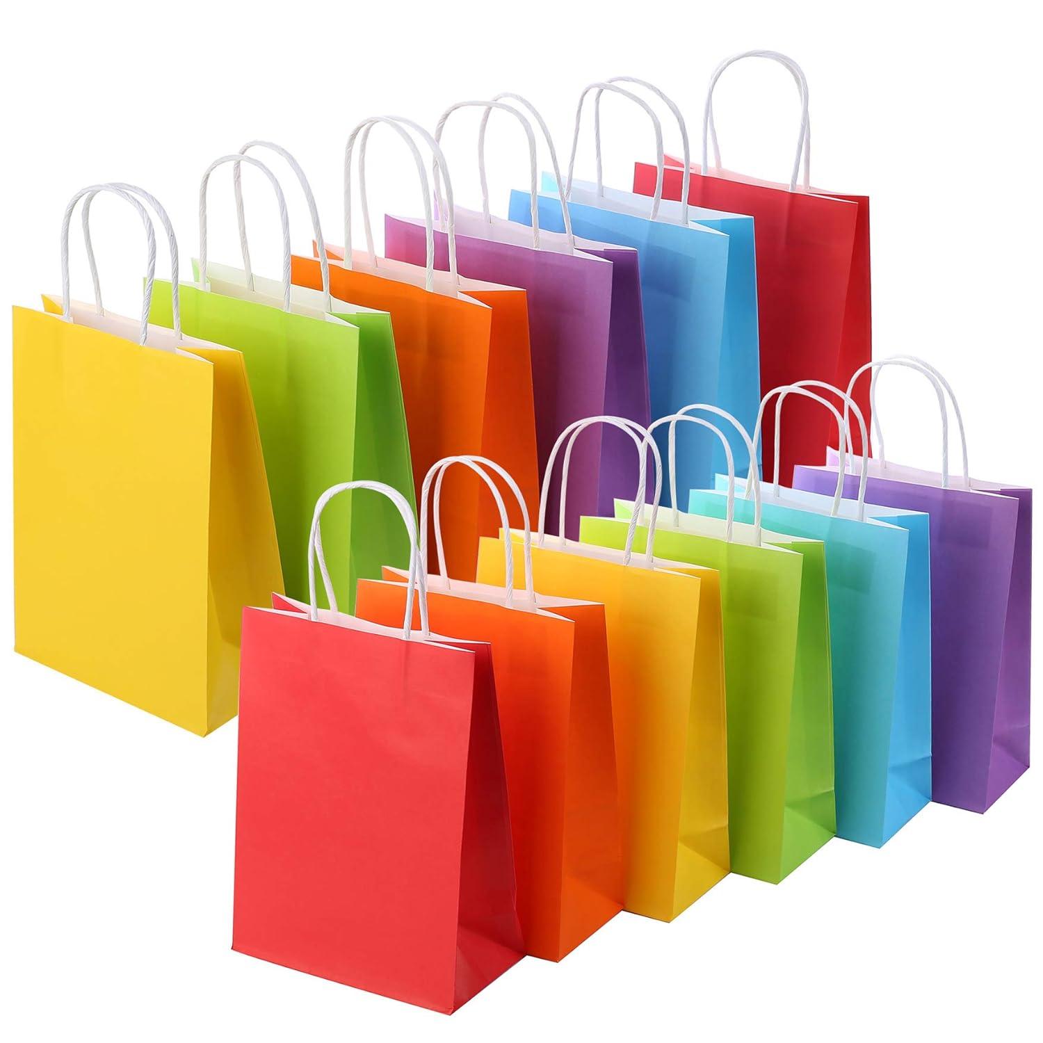 BagDream 24 Pack Rainbow Gift Bags with Handles, 6 Colors Small Party Favor Bag Goodie Bags for Kids Birthday, Party Favors, Birthdays & Celebrations, 5.25x3.75x8"