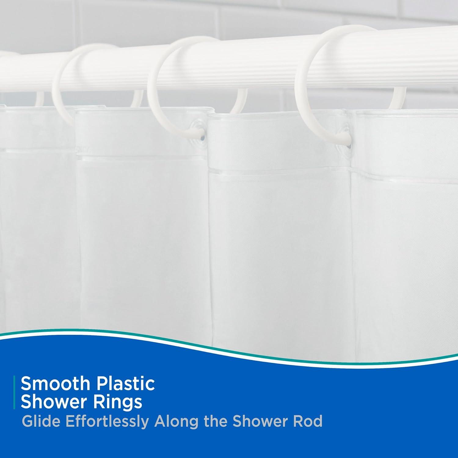 Kenney Rust-Proof Smooth Plastic Shower Curtain Rings, Set of 12, White