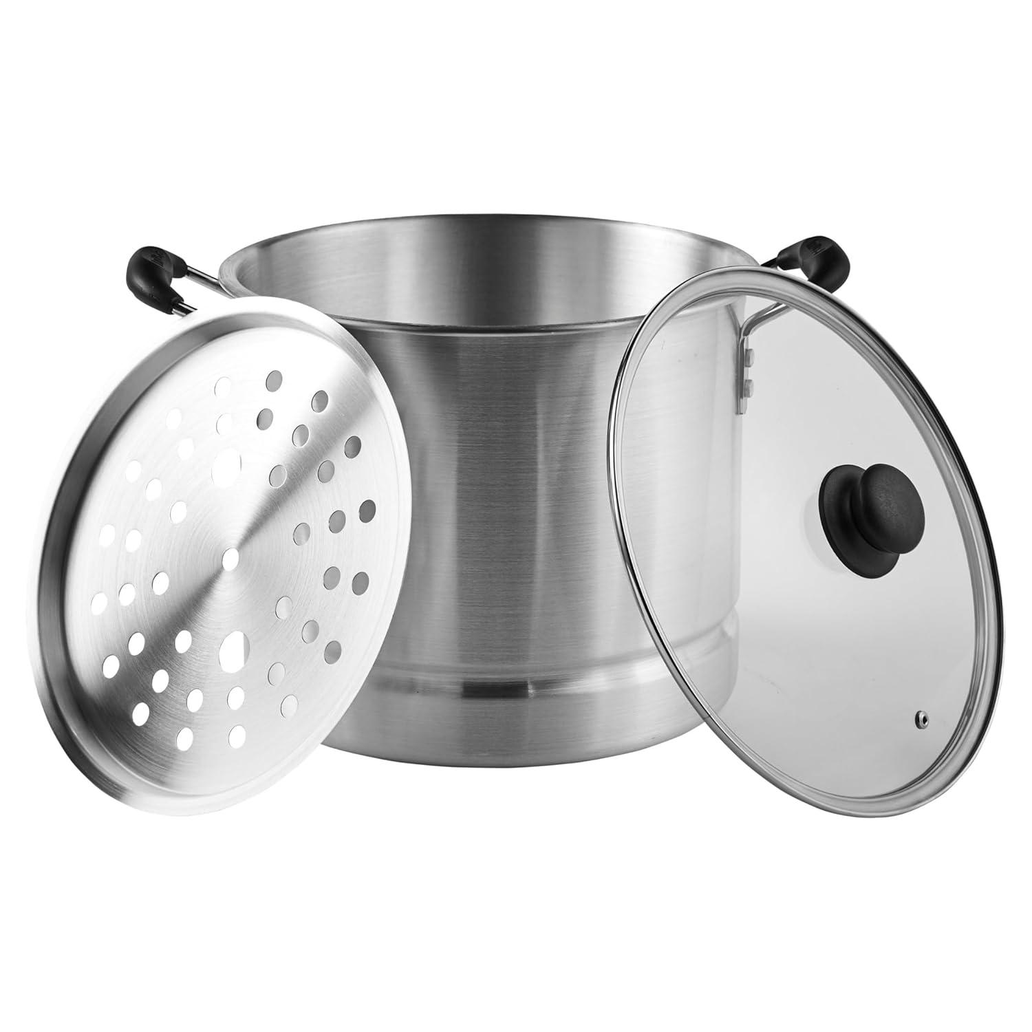 IMUSA 16qt Aluminum Steamer with Glass Lid & Cool Touch Handles