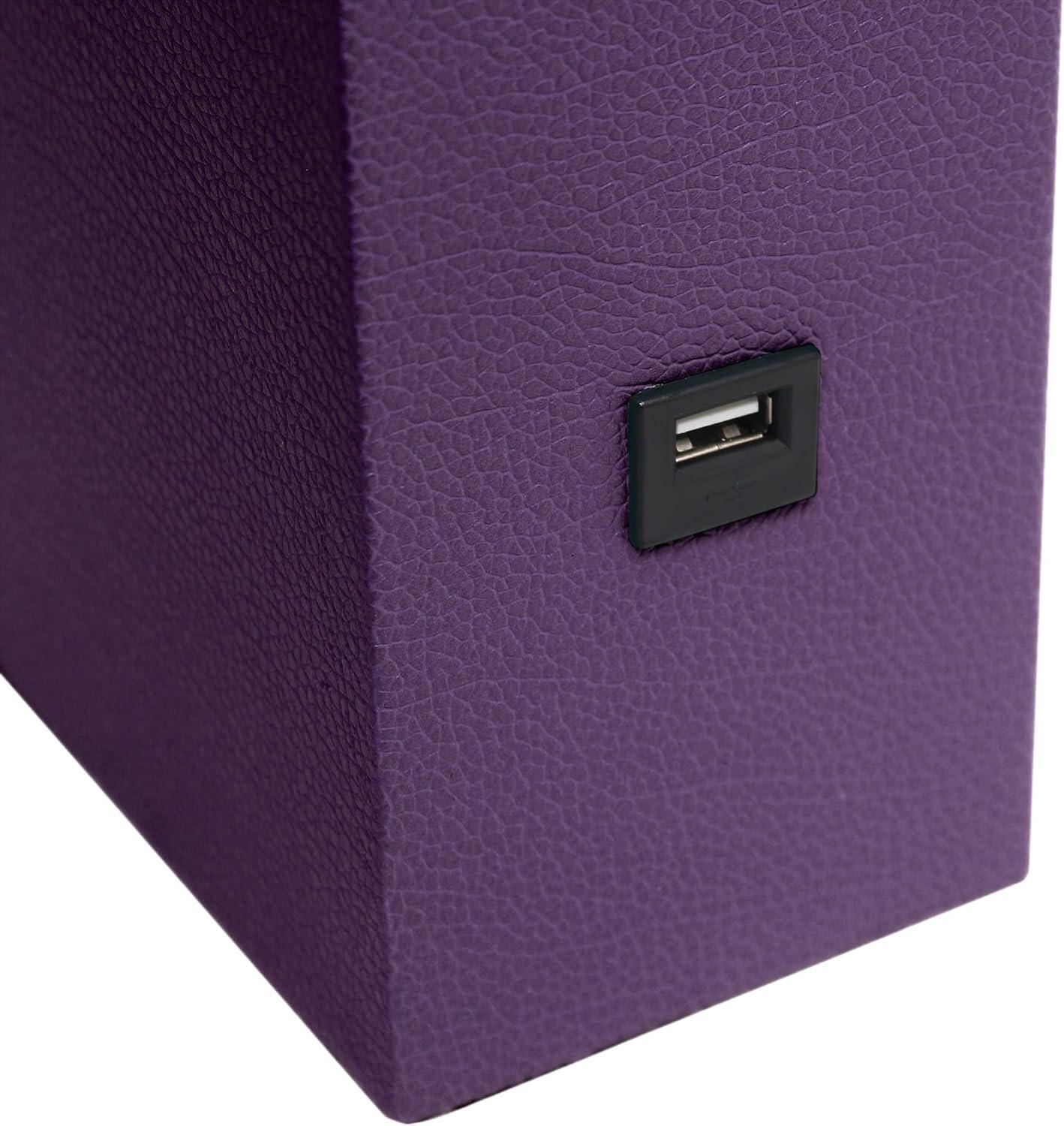 Modern Leather Table Lamp with USB and Fabric Shade Eggplant - Elegant Designs: No Assembly, UL Listed