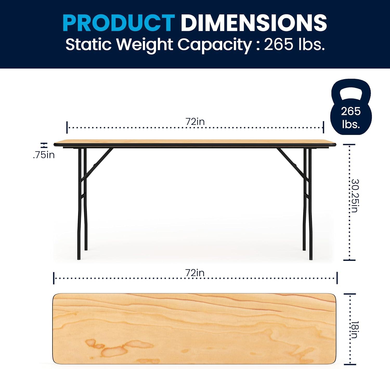 Flash Furniture Gael 6-Foot Rectangular Wood Folding Training / Seminar Table with Smooth Clear Coated Finished Top