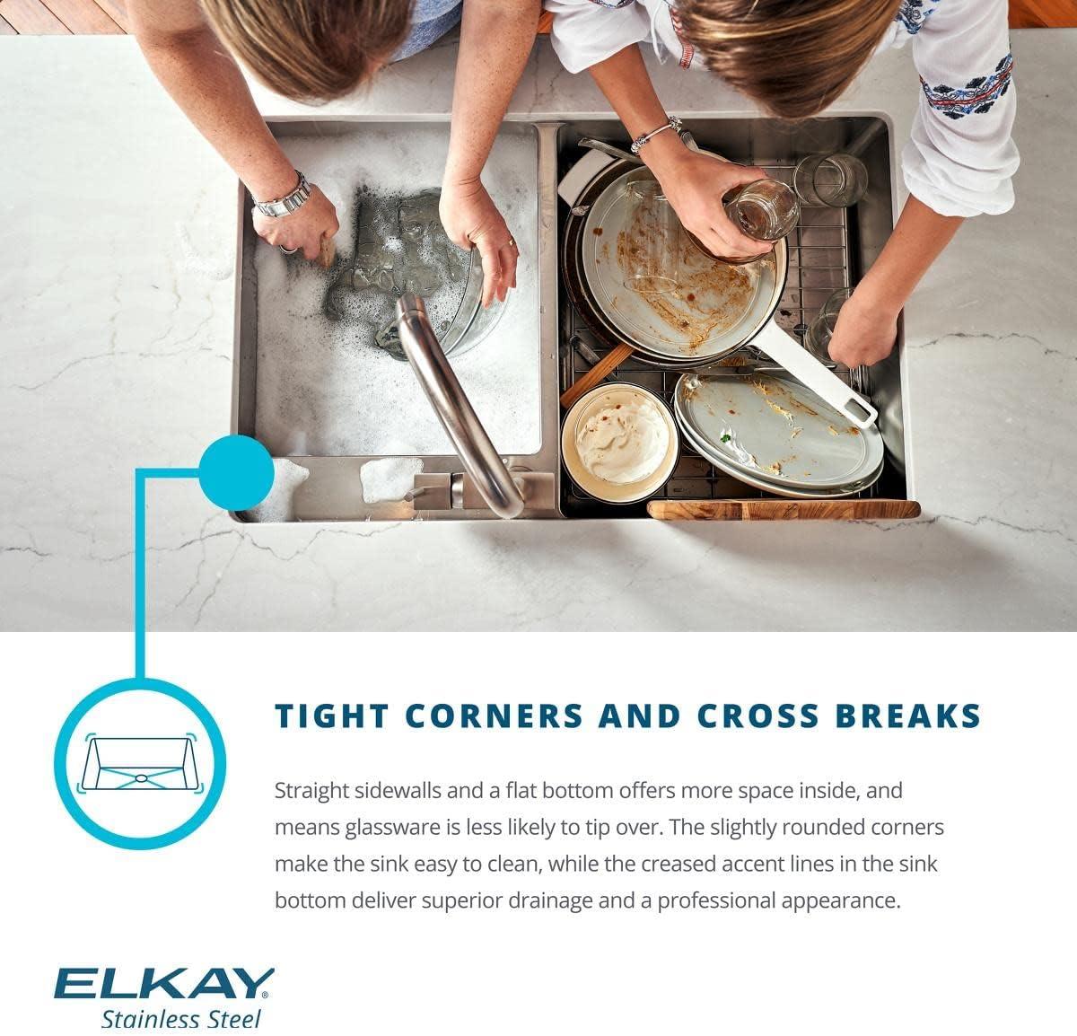 Elkay EFRU311610TFC Crosstown Stainless Steel 33" L x 18" W Undermount Kitchen Sink with Faucet