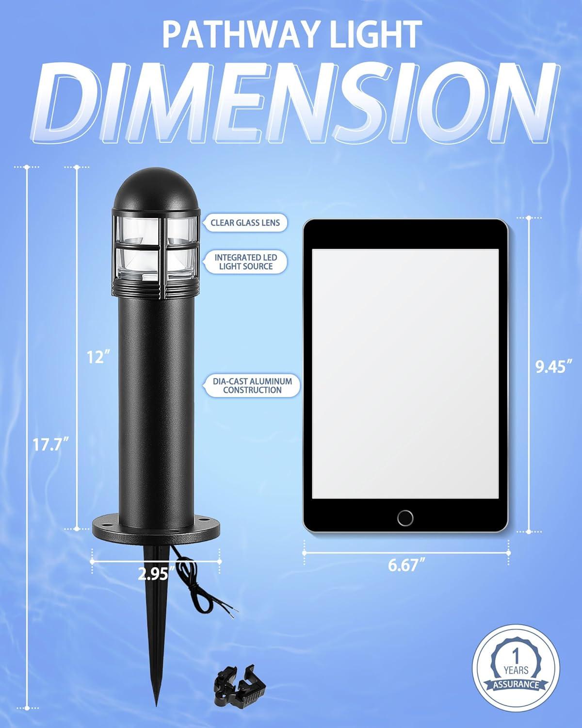 6 Pack Low Voltage Landscape Pathway Lights, 12V LED Bollard Light IP67 Waterproof, Outdoor Driveway Walkway Wired Lights (Included Connector) - Yard Garden Lawn, 2700K Warm White