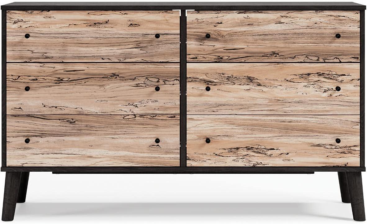 Two-Tone Black and Beige 6-Drawer Modern Dresser