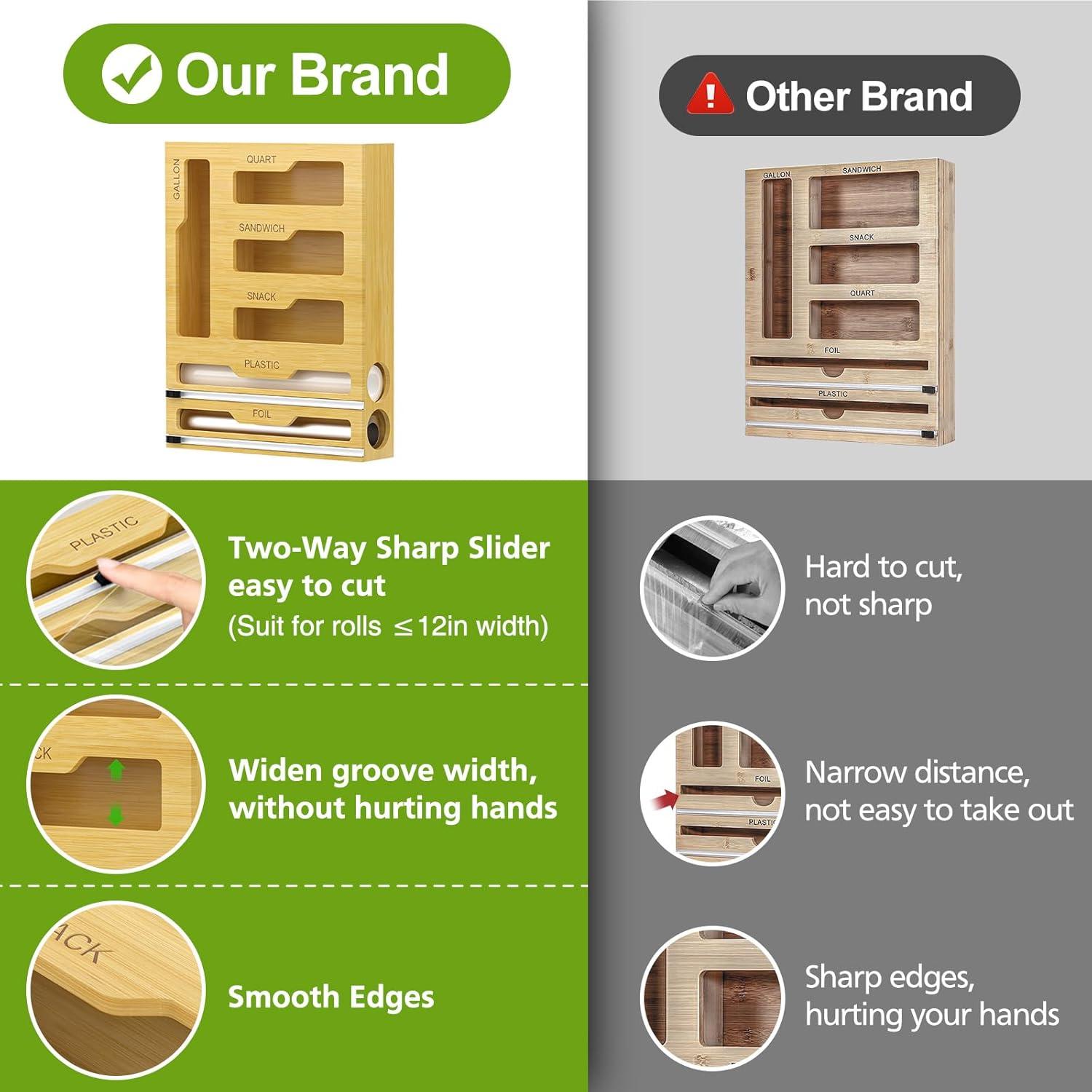 Natural Bamboo and Stainless Steel Kitchen Drawer Organizer