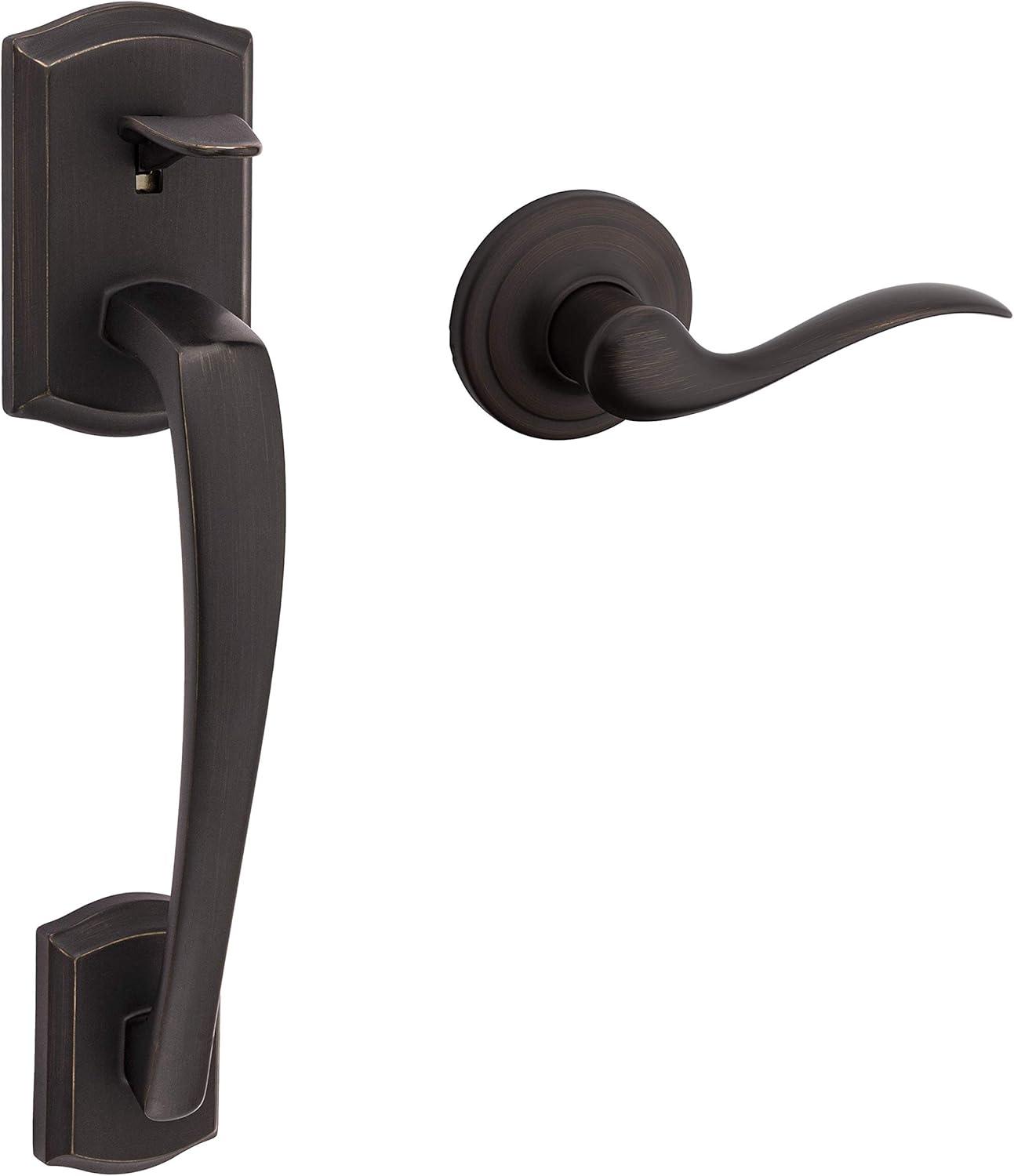Kwikset Prescott Door Handleset Only with Tustin Door Handle in Venetian Bronze