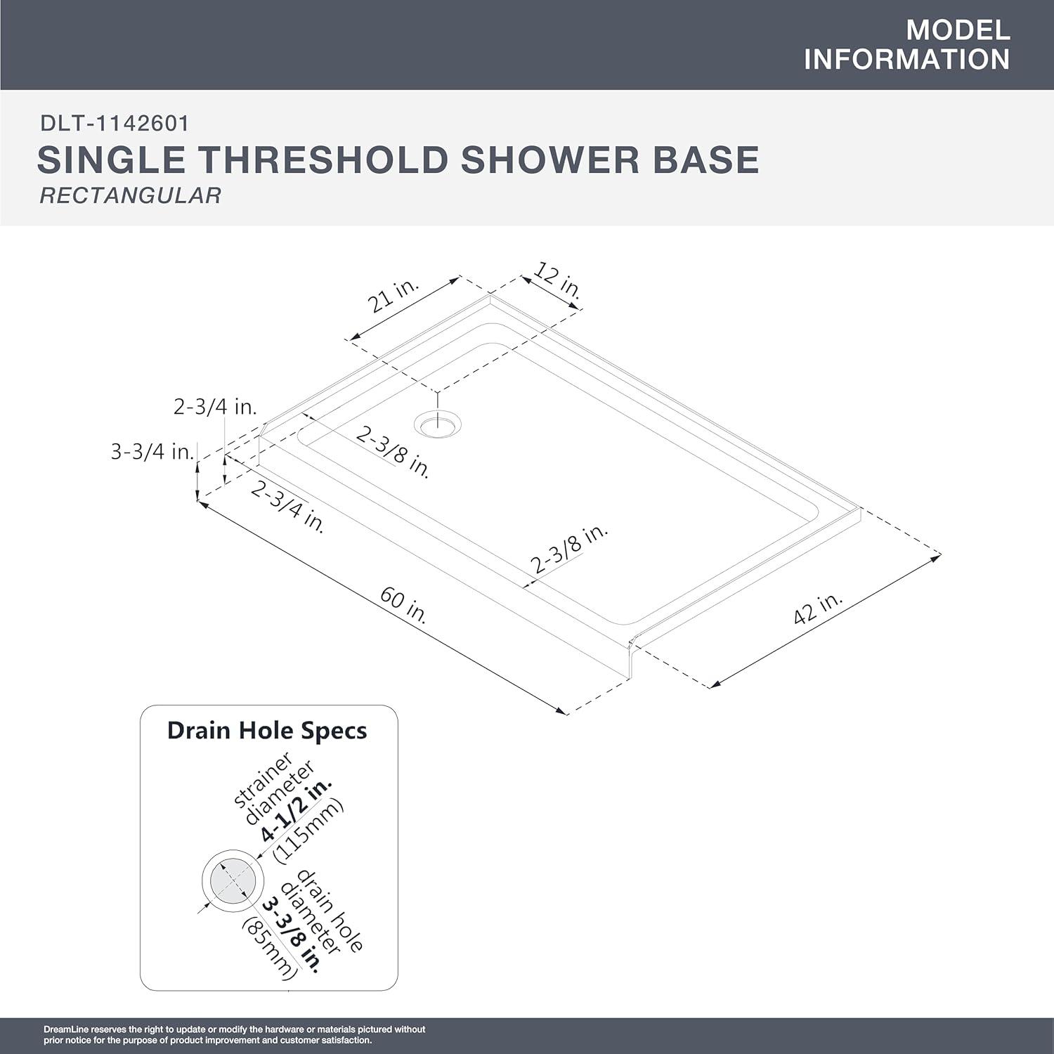 SlimLine 60" x 30" Single Threshold Shower Base