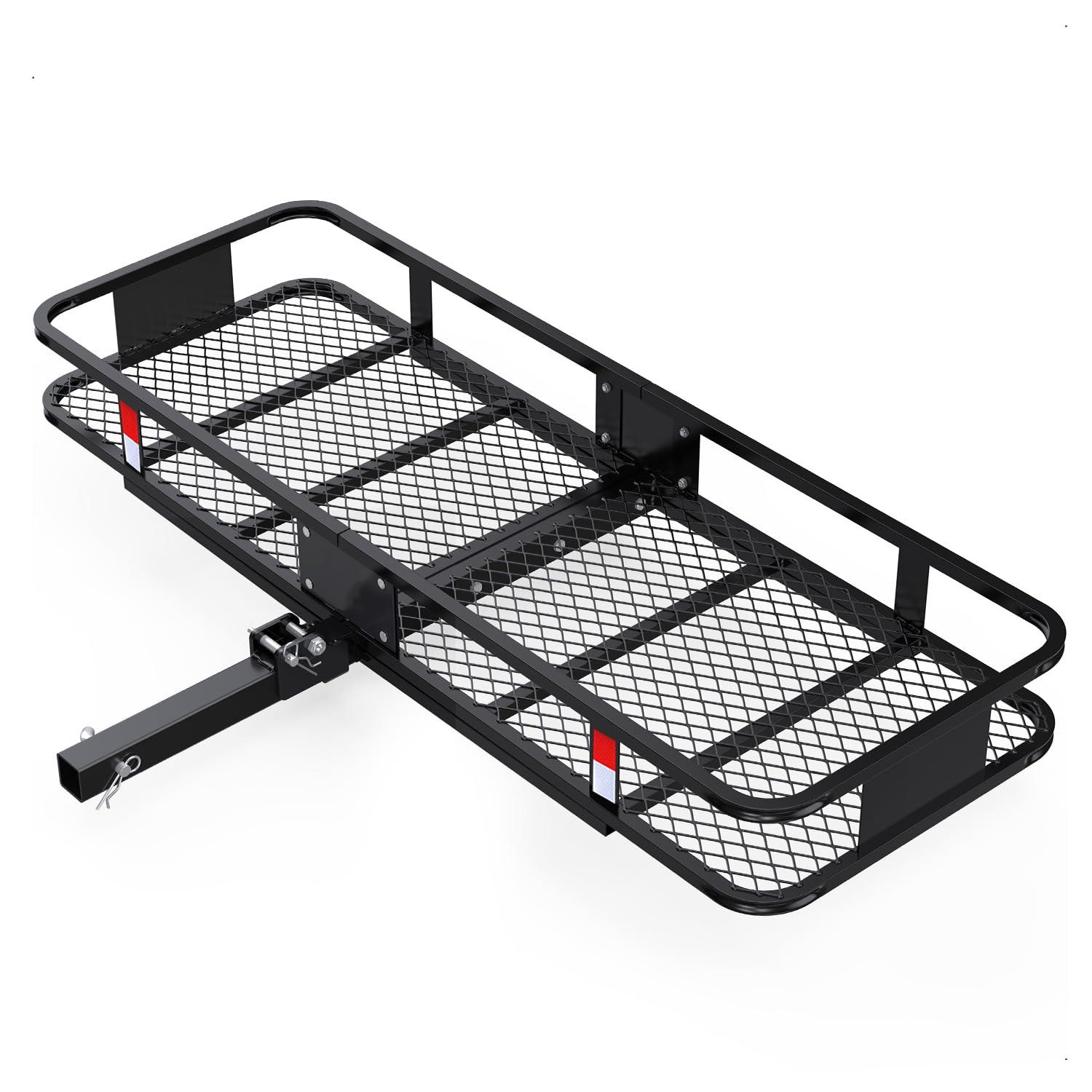 SAIYA 60x24x6 Hitch Cargo Carrier for 2 Inch Receiver, 500LB Capacity Hitch Mount Cargo Rack Carrier, Folding Hitch Cargo Basket with Antirust Coat