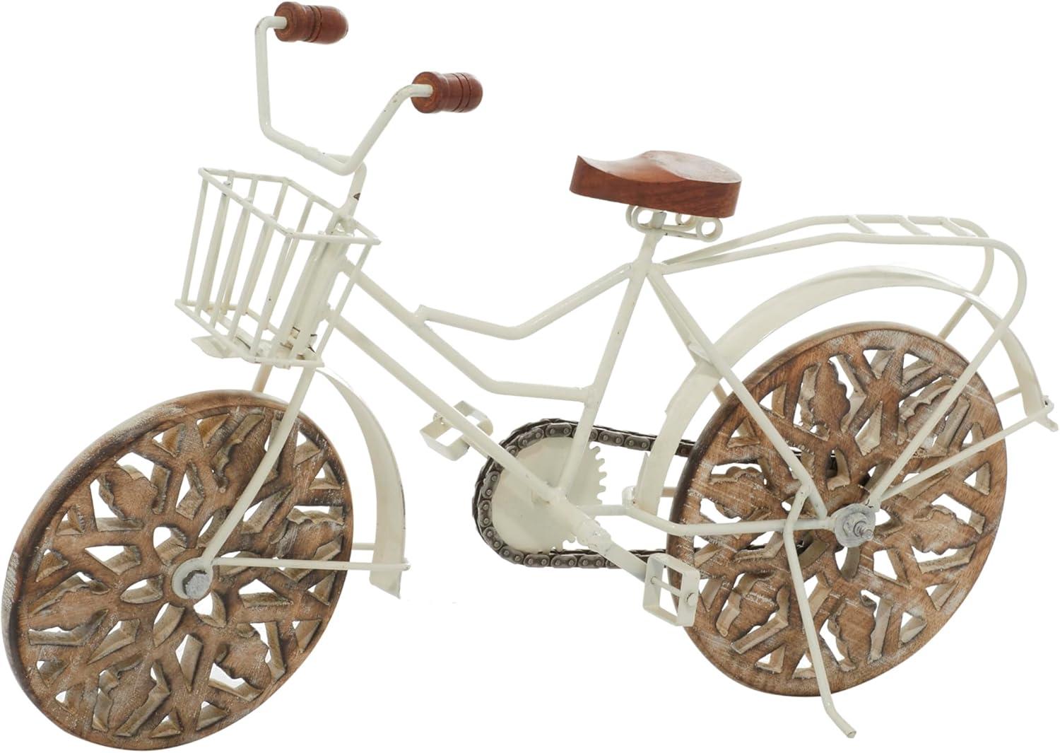 4"W, 8"H Multi Colored Metal Bike Sculpture with Wood Wheels, by DecMode (2 Count)