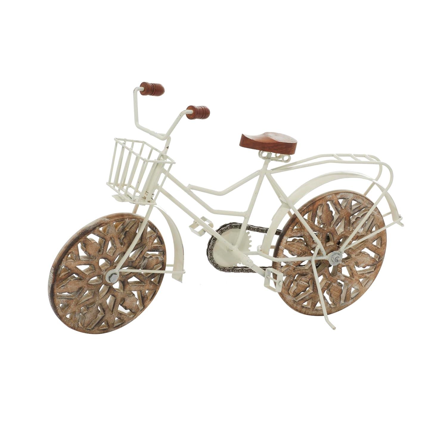4"W, 8"H Multi Colored Metal Bike Sculpture with Wood Wheels, by DecMode (2 Count)