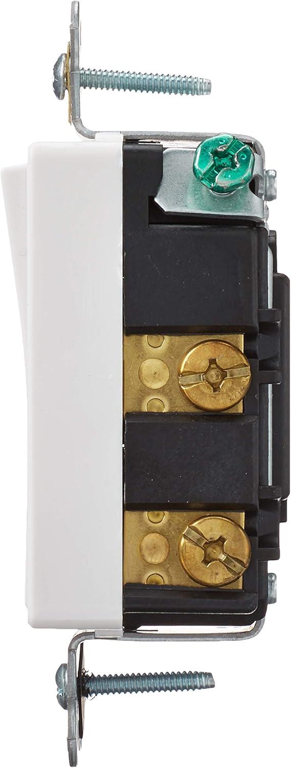 Leviton 5622-2W Rocker Switch Decora Double-Pole 20 Amp 120/277 VAC Self-Grounding Commercial Grade Back and Side Wired - White