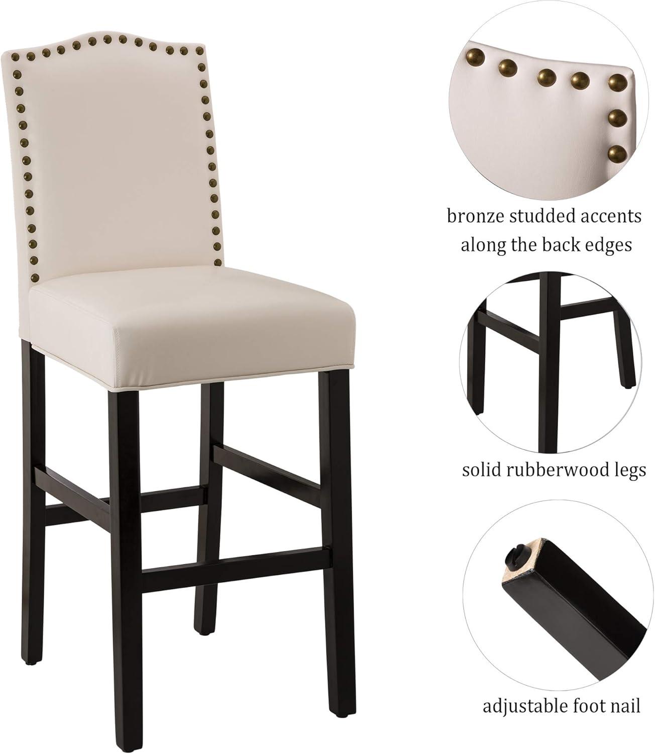 Set of 2 Upholstered PU Barstools with Studded Decor - Glitzhome