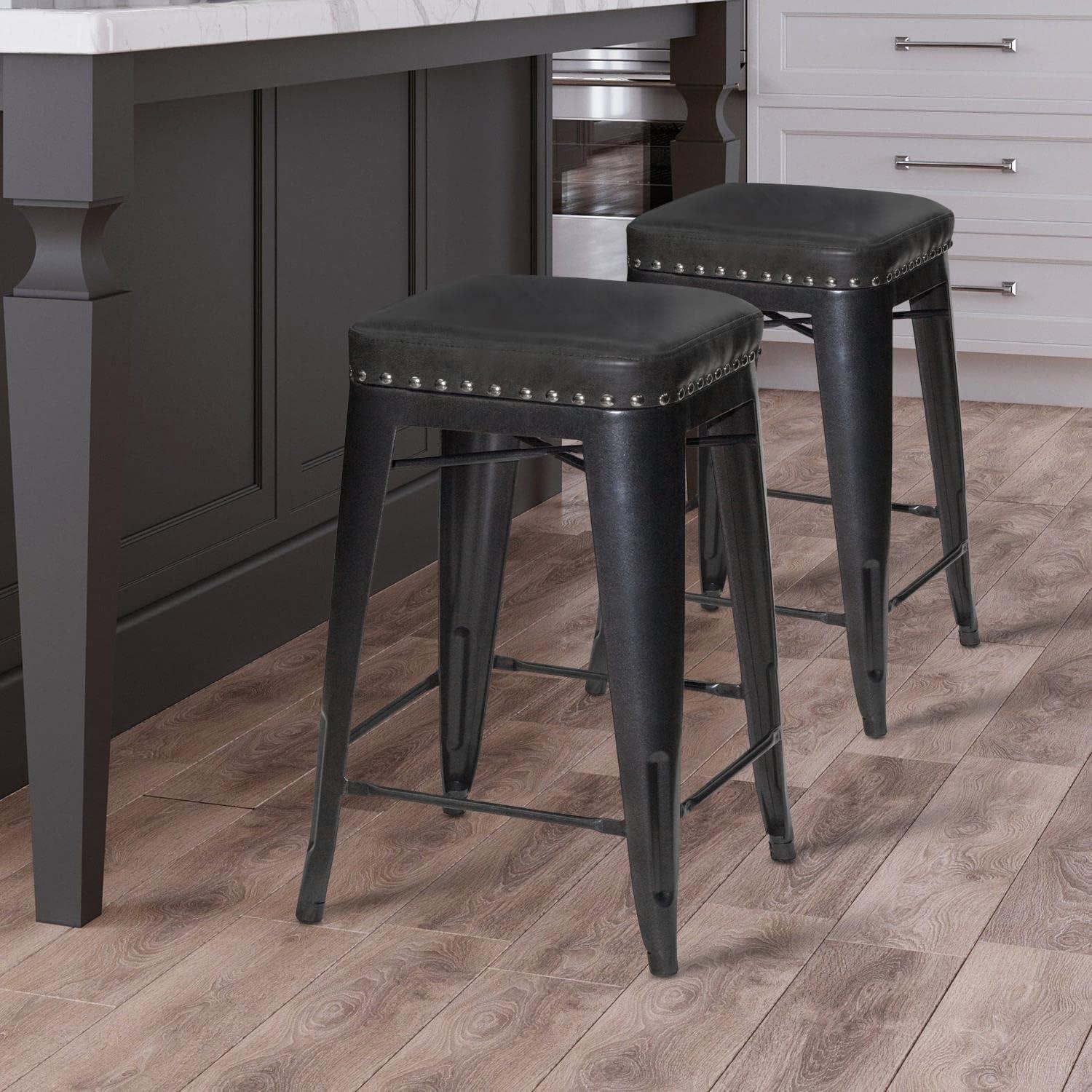 Hank Graphite Gray Metal and Faux Leather Counter Stool