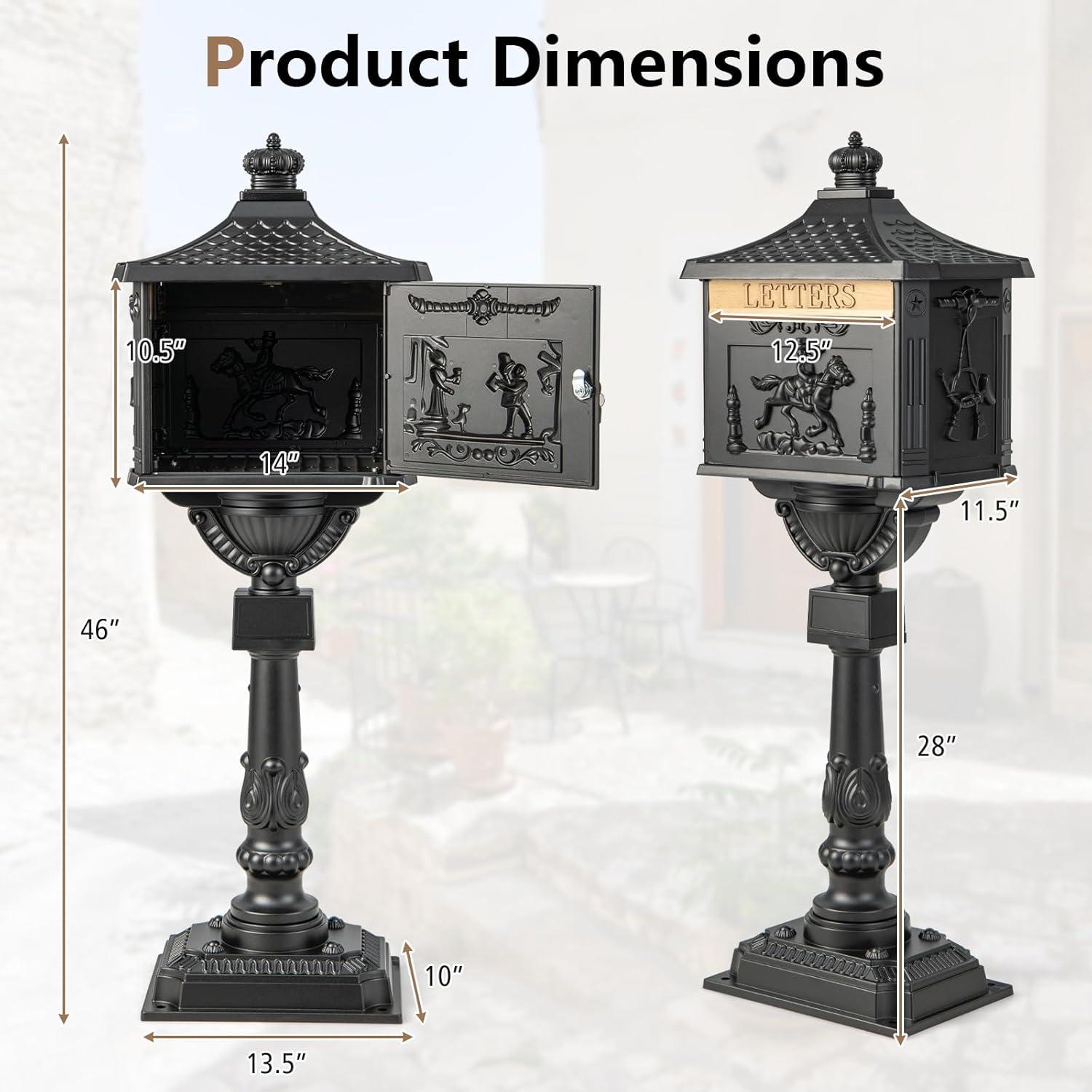 Black Cast Aluminum Lockable Retro Mailbox with Post