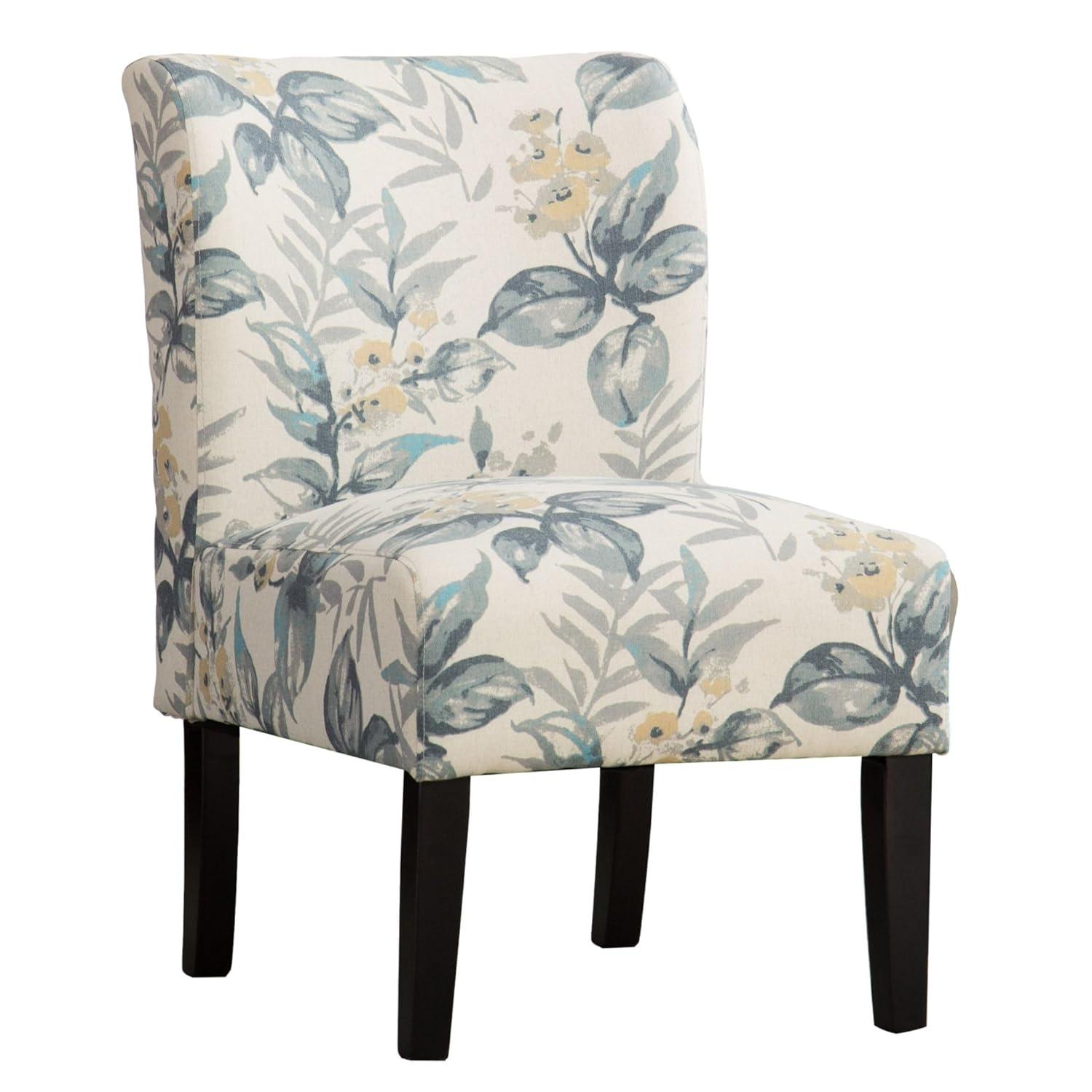 Roundhill Furniture Capa Fabric Armless Contemporary Accent Chair Blue Leaves