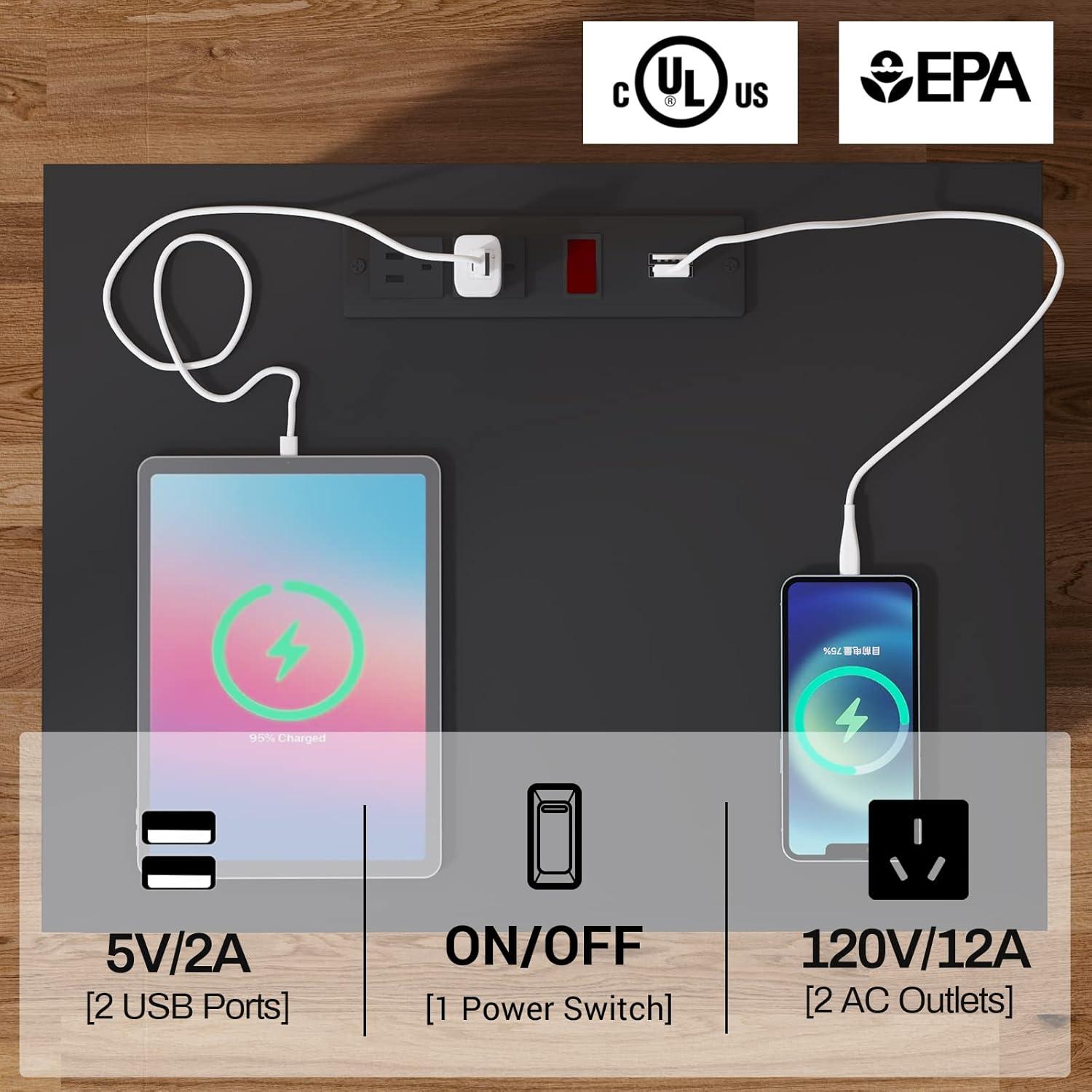 Mesita de Noche con Estación de Carga y Luces LED, Mesita de Noche Moderna con 3 Cajones de Almacenamiento, Diseño de Perfil Curvo, Negro Clásico