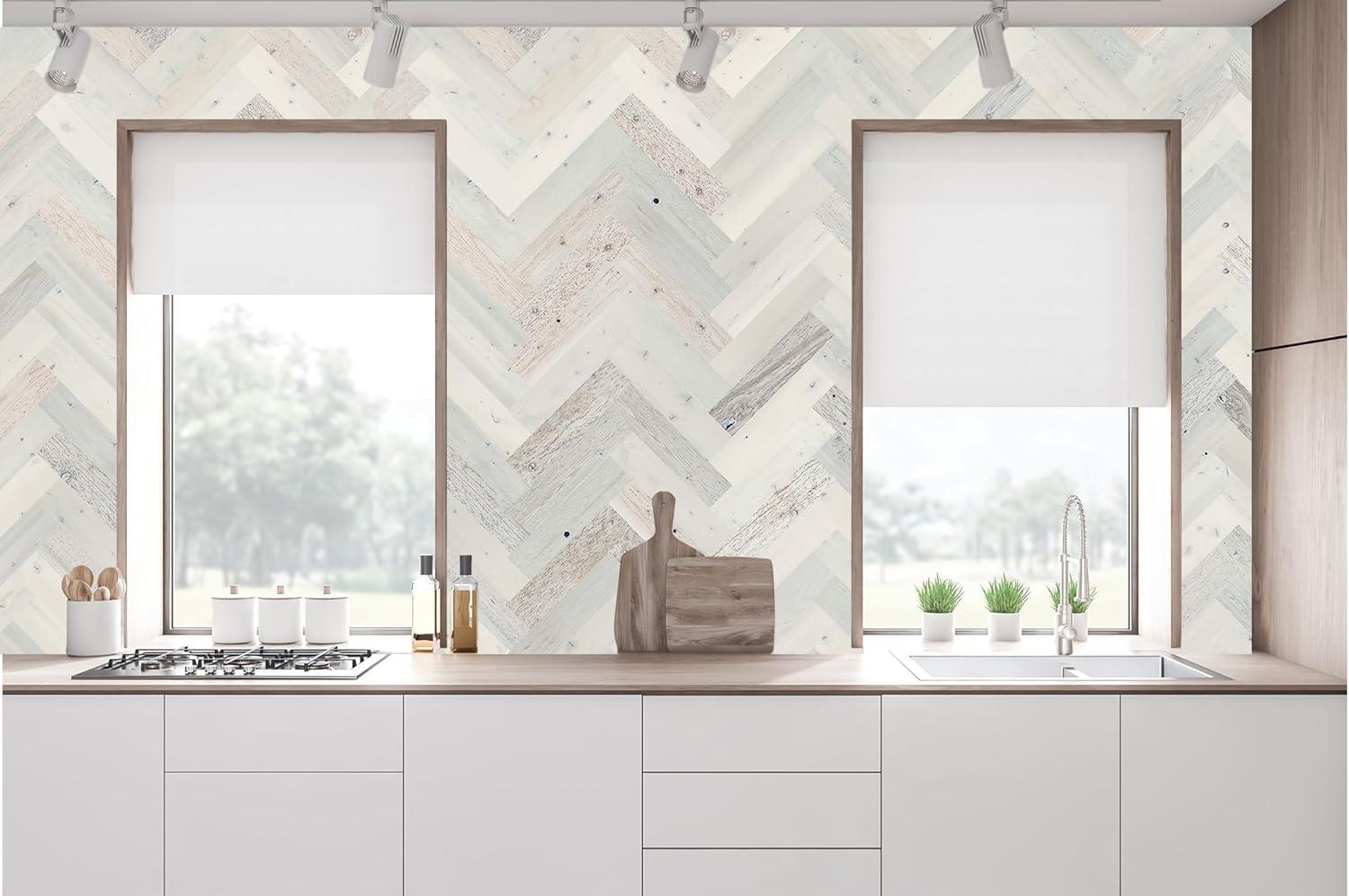 Timberchic River Reclaimed Wooden Wall planks - Simple Peel & Stick Wall Covering Application for DIY Accent Wall & Home Improvement - Premium Wall Paneling - Herringbone Pattern