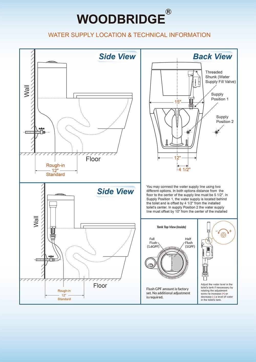 WoodBridge 1.28 GPF Elongated One Piece Dual-Flush Toilet with Soft-Closing Seat,MAP Flushing 1000G B0750-B/N