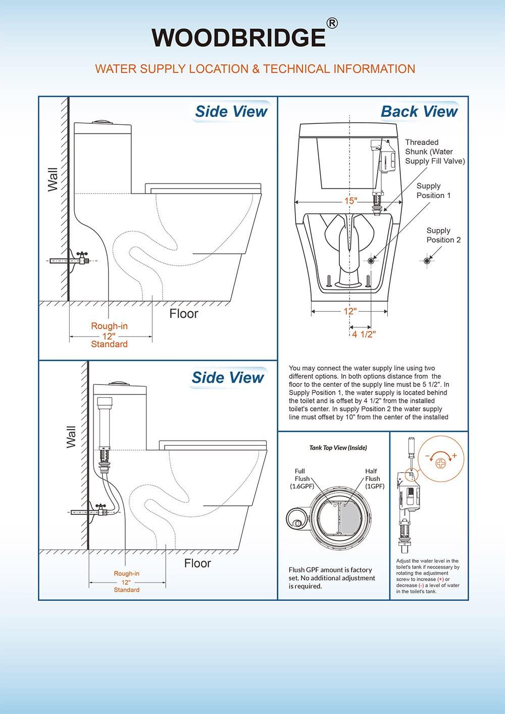 WoodBridge 1.28 GPF Elongated One Piece Dual-Flush Toilet with Soft-Closing Seat,MAP Flushing 1000G B0750-B/N