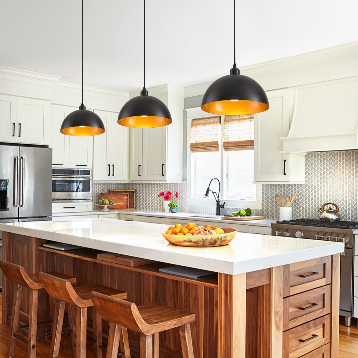 2-Pack Black Pendant Lights, 11.81'' Modern Pendant Lights Kitchen Island, Dome Large Pendant Light for Dining Room Foyer Bedroom Entryway Hallway Light Fixtures