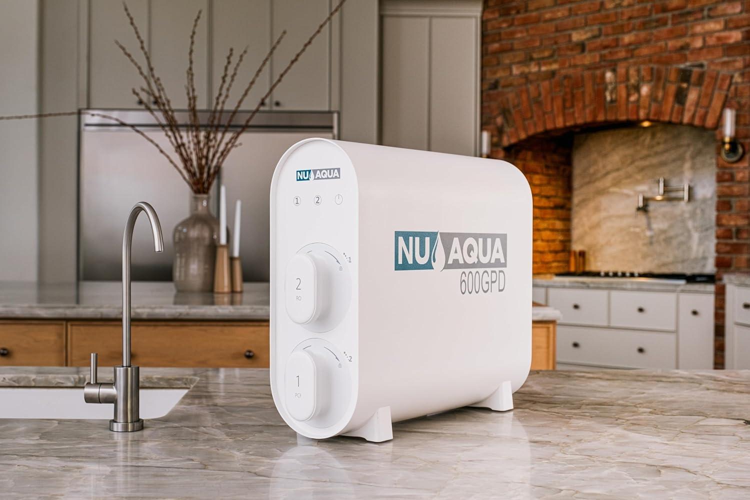 NU Aqua Tankless Reverse Osmosis System - 7 Stage Under Sink Reverse Osmosis Water Filter System - 2:1 - LED Kitchen Countertop Smart Faucet - 600 GPD Tankless RO Water Filtration System Under Sink