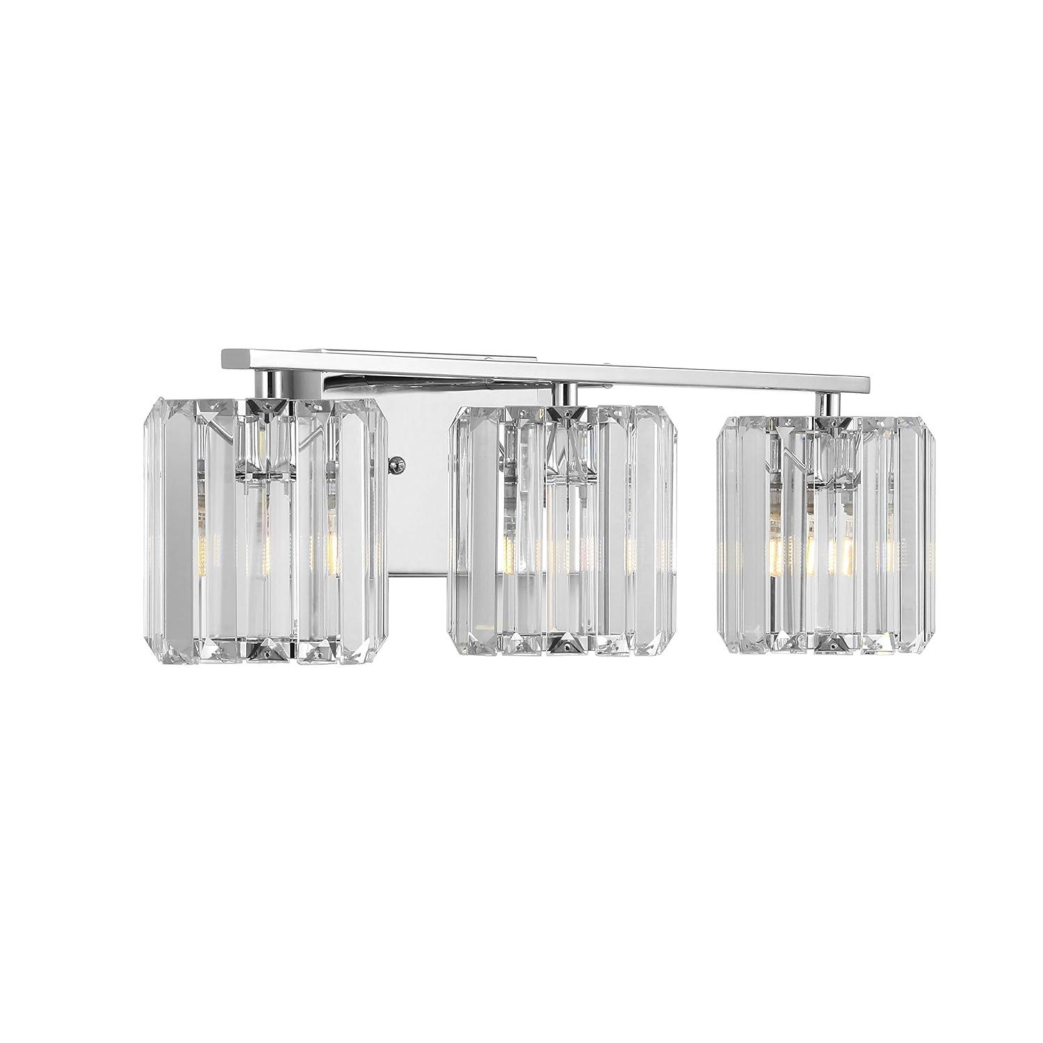 Coco Prism Vintage 23" 3-Light Metal/Glass Classic Glam LED Vanity Light, Chrome