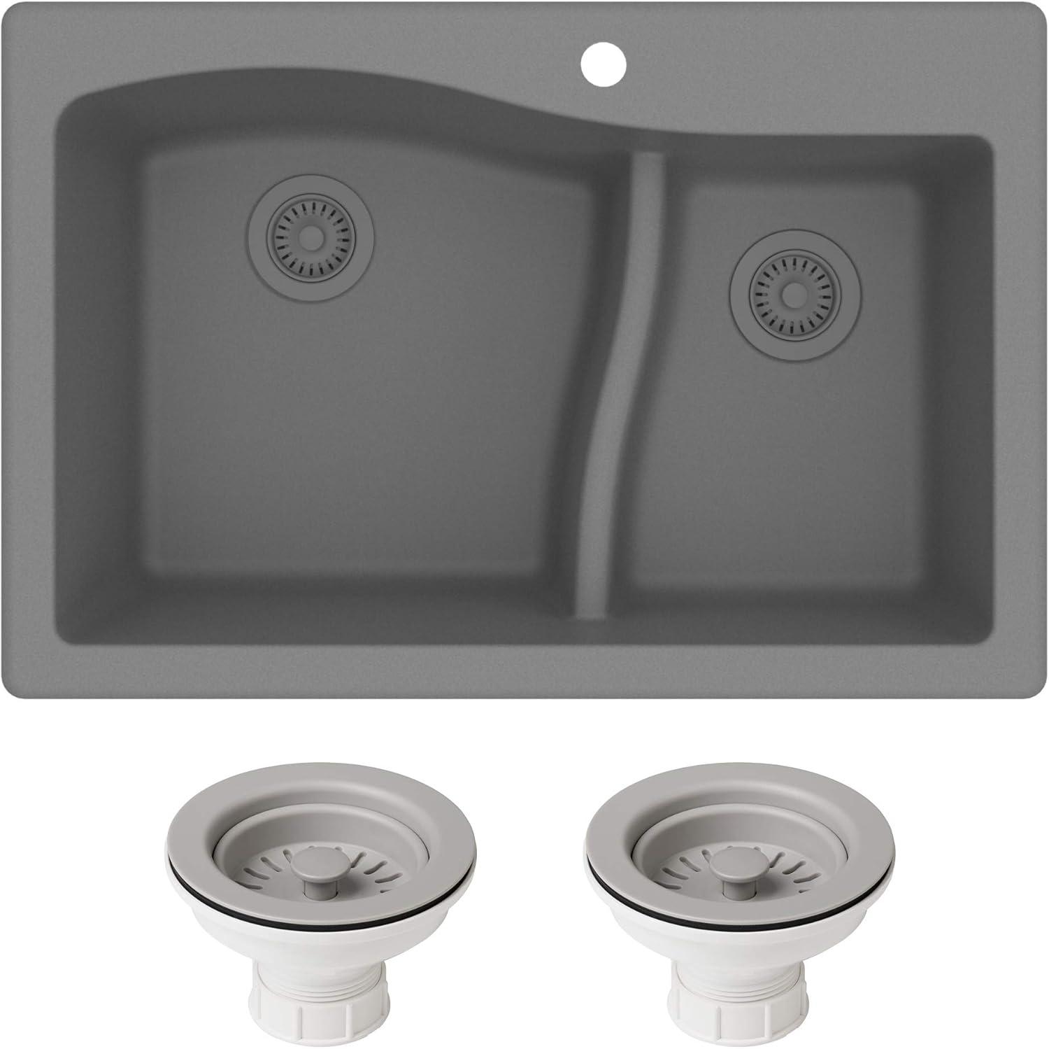 Kraus KRAUS Quarza™ 33" L Dual Mount 60/40 Double Bowl Granite Kitchen Sink KGD-442GREY
