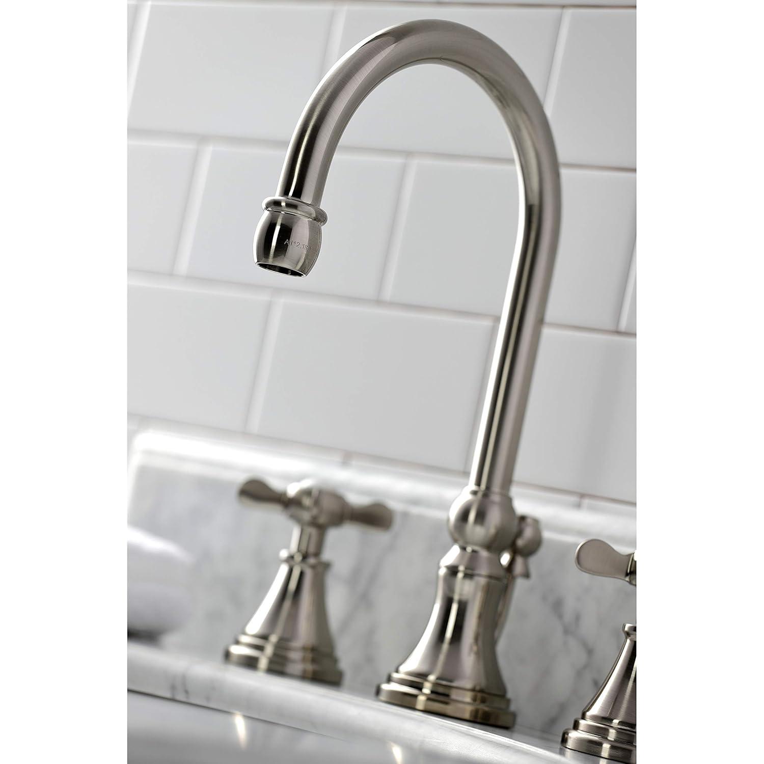 Kingston Brass Kingston Brass Essex Two-Handle 3-Hole Deck Mount Widespread Bathroom Faucet with Brass Pop-Up Drain KS2988BEX