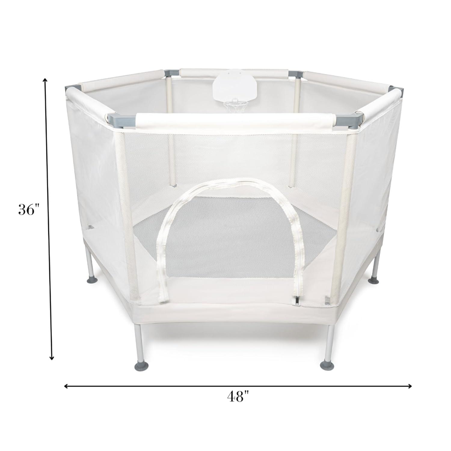 Square House Kids Trampoline, Aesthetic Indoor and Outdoor Toddler Trampoline with Safety Net, Basketball Hoop, 220lb Capacity, Ultra Safe No-Gap Design, Gifts for Boys & Girls (Arctic Blue, 4 FT)