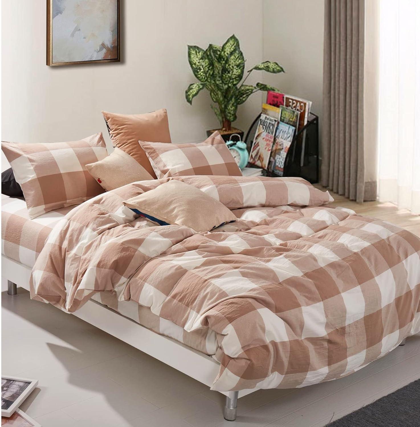 Home Soft Things Gingham Flannel Plaid Duvet Cover Set