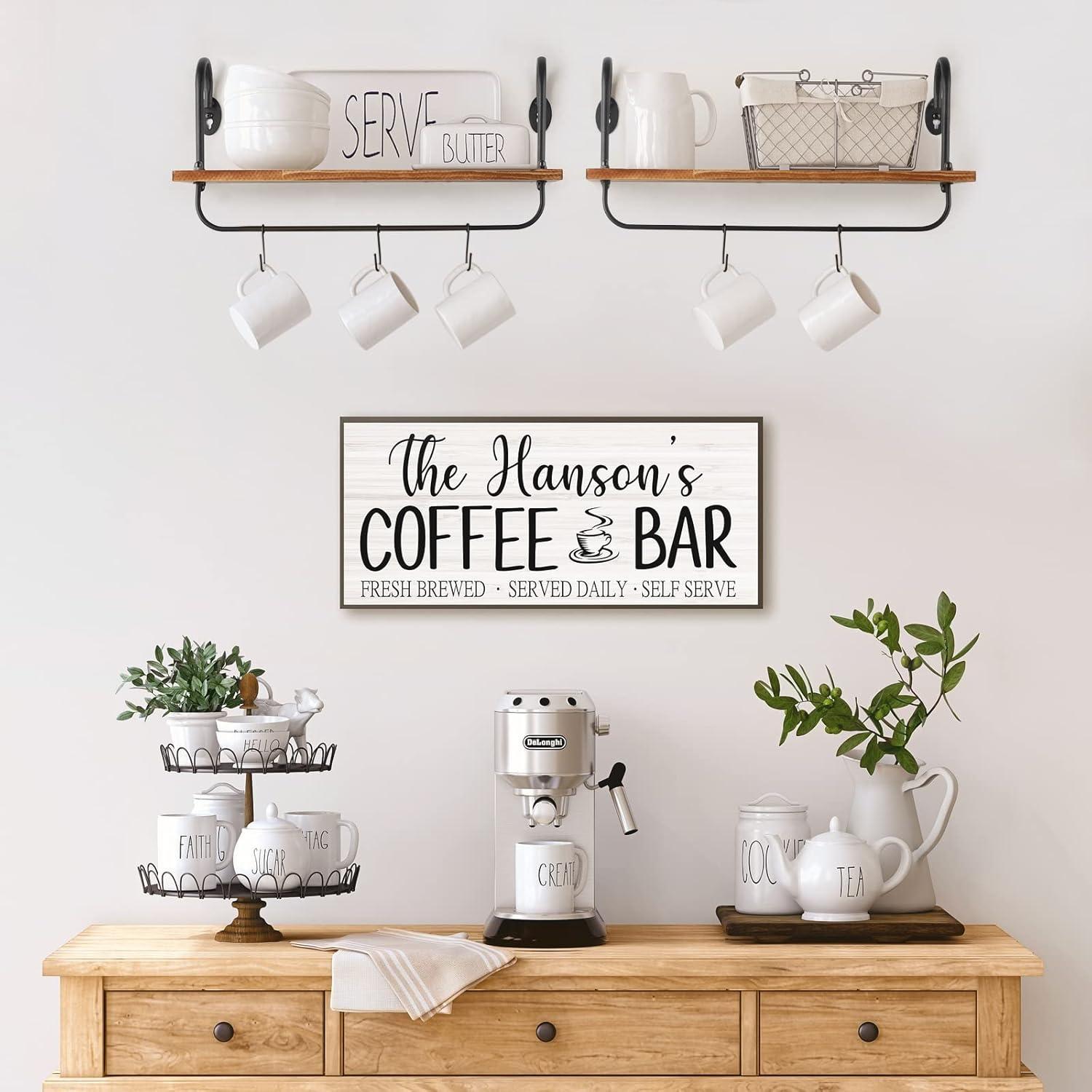 Carbonized Black Wood Floating Kitchen Shelves with Hooks