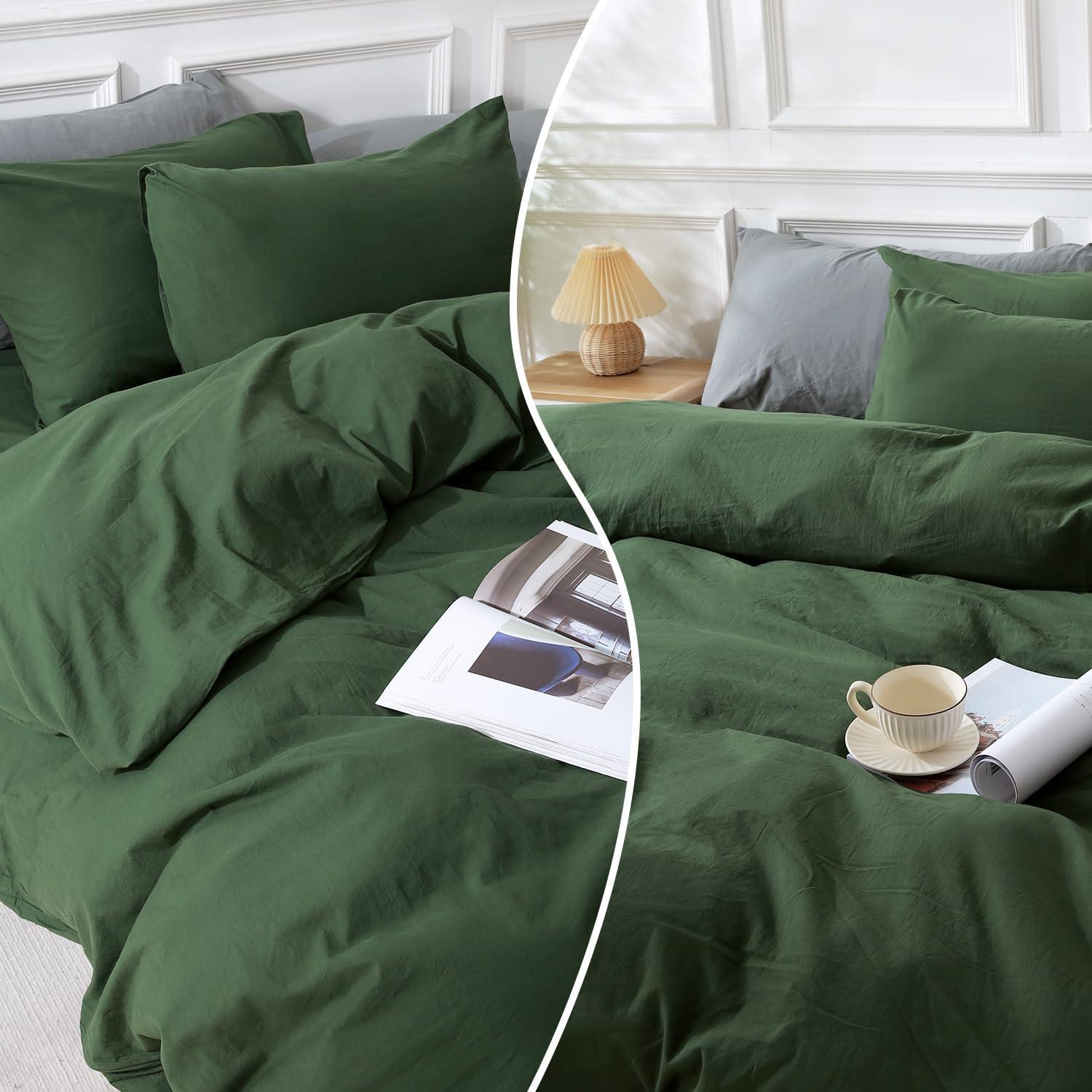 Queen Organic Cotton Green Duvet Cover Set