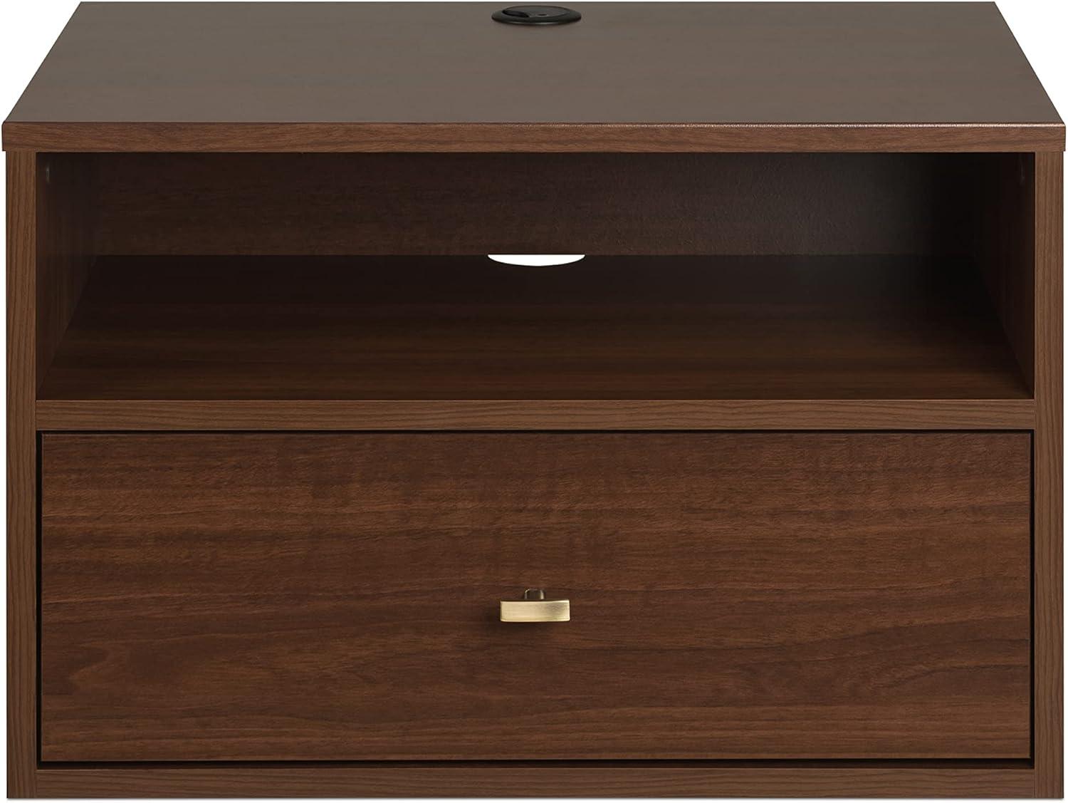 Cherry Laminated Floating Nightstand with Drawer and Open Shelf