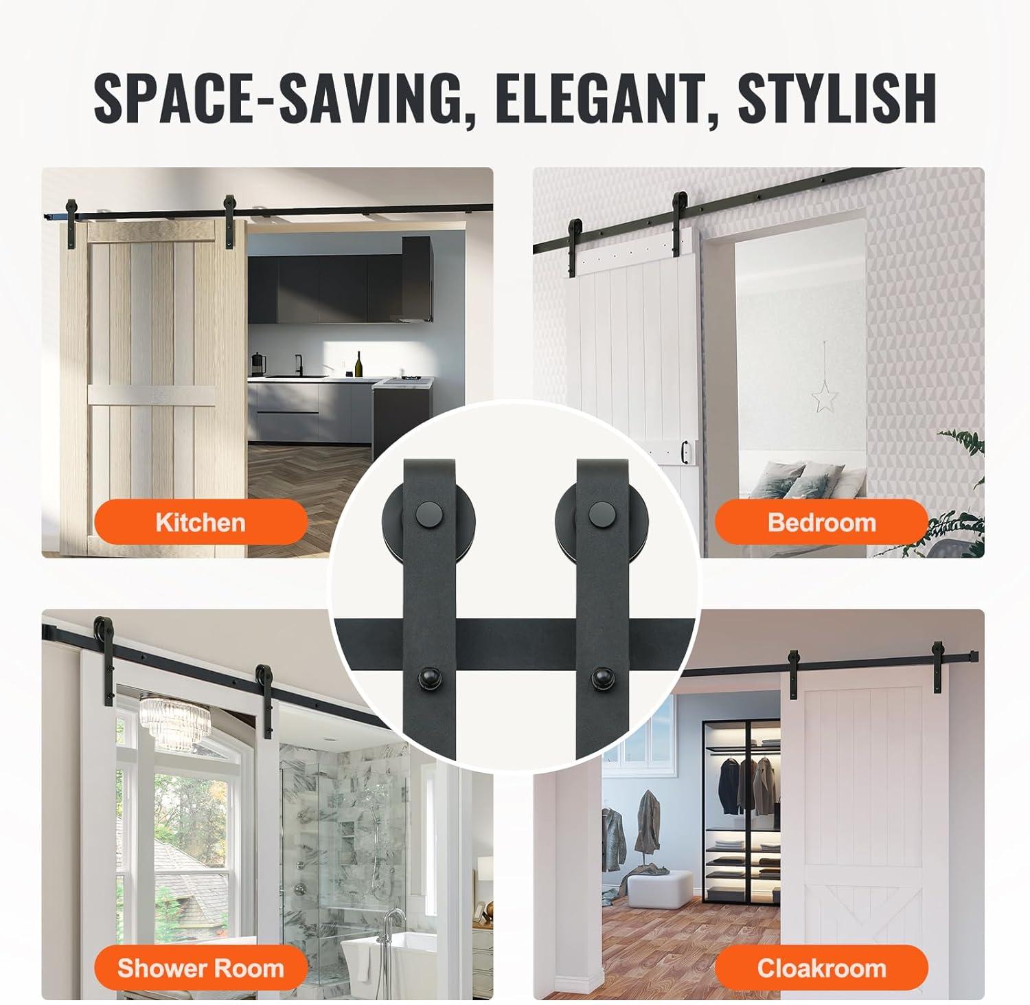 Black Steel Single Door Barn Door Hardware Kit Standard Single