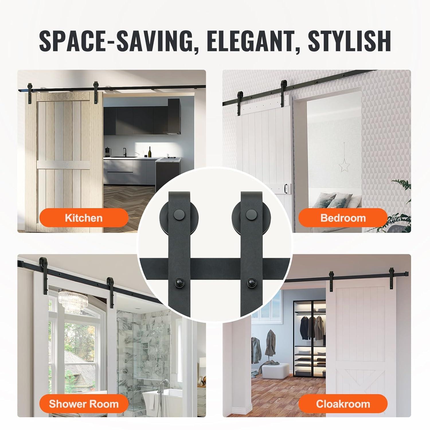 Black Steel Single Door Barn Door Hardware Kit Standard Single
