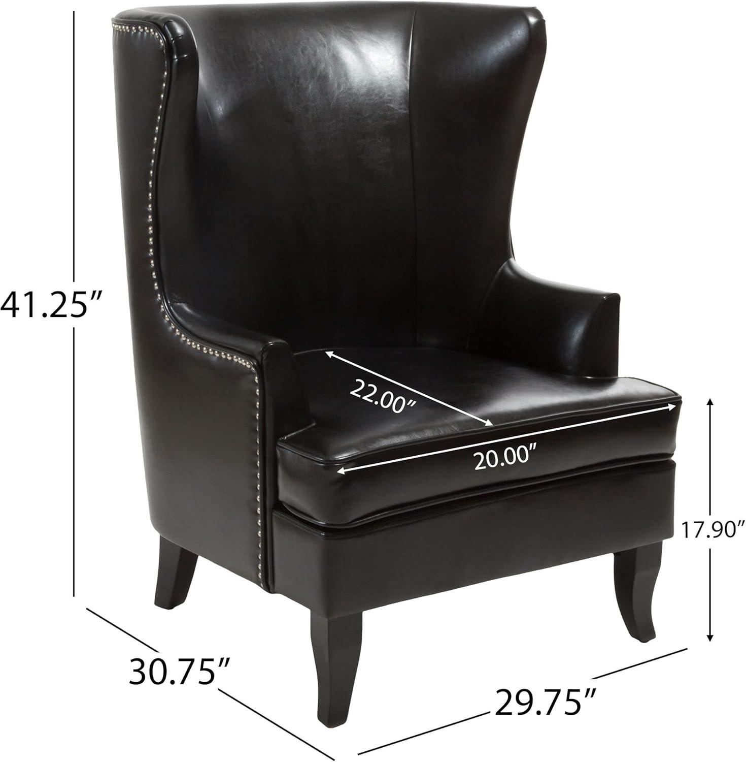 Christopher Knight Home Canterburry High Back Bonded Leather Wing Chair by  Club Chairs Black