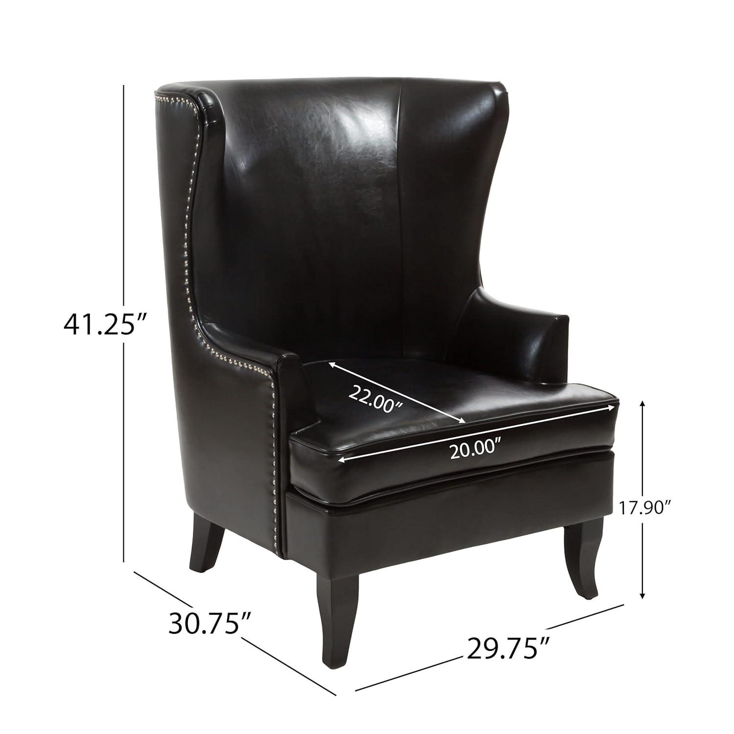 Christopher Knight Home Canterburry High Back Bonded Leather Wing Chair by  Club Chairs Black