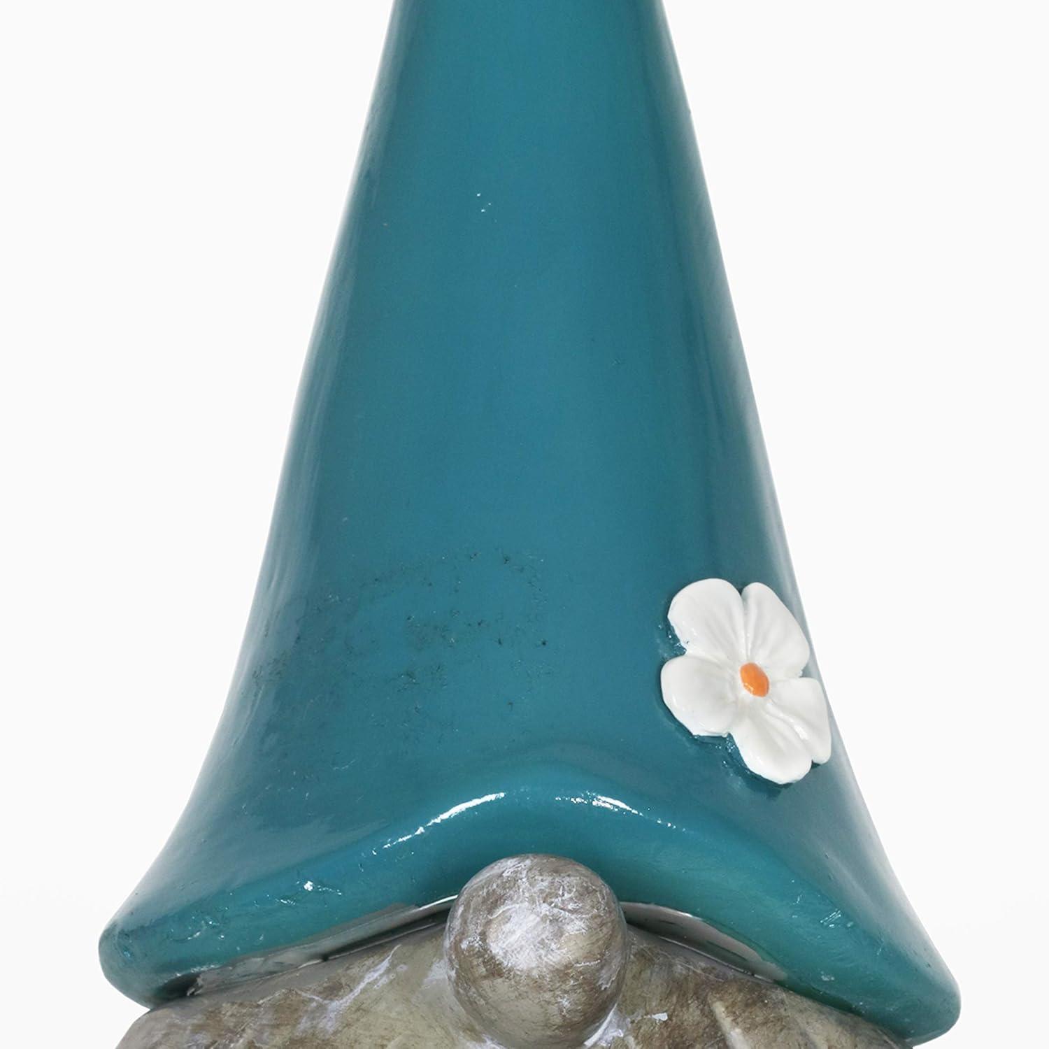 Teal Solar Powered Meditating Gnome Garden Statue