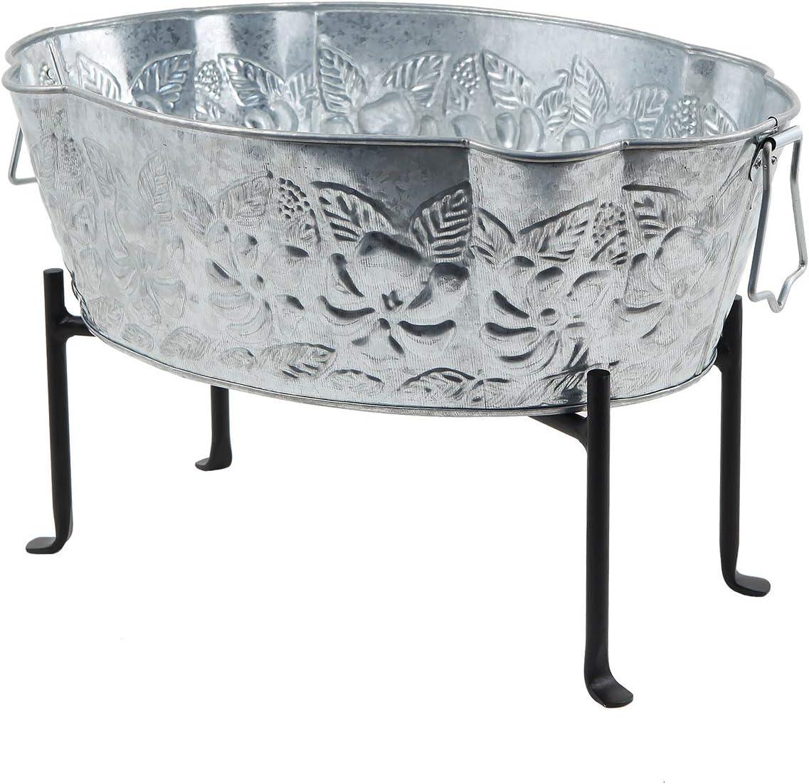 20" Galvanized Steel Embossed Oval Tub with Folding Stand