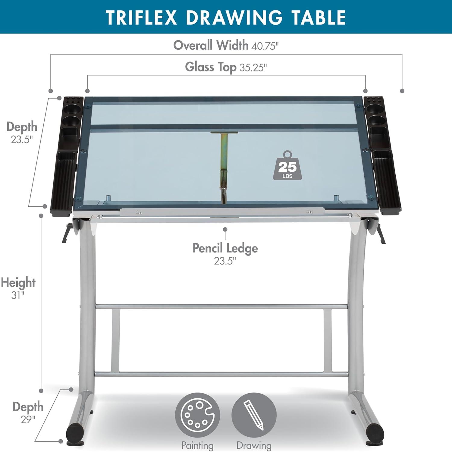 Inbox Zero Cournoyer Glass Top Metal Base Drafting Table