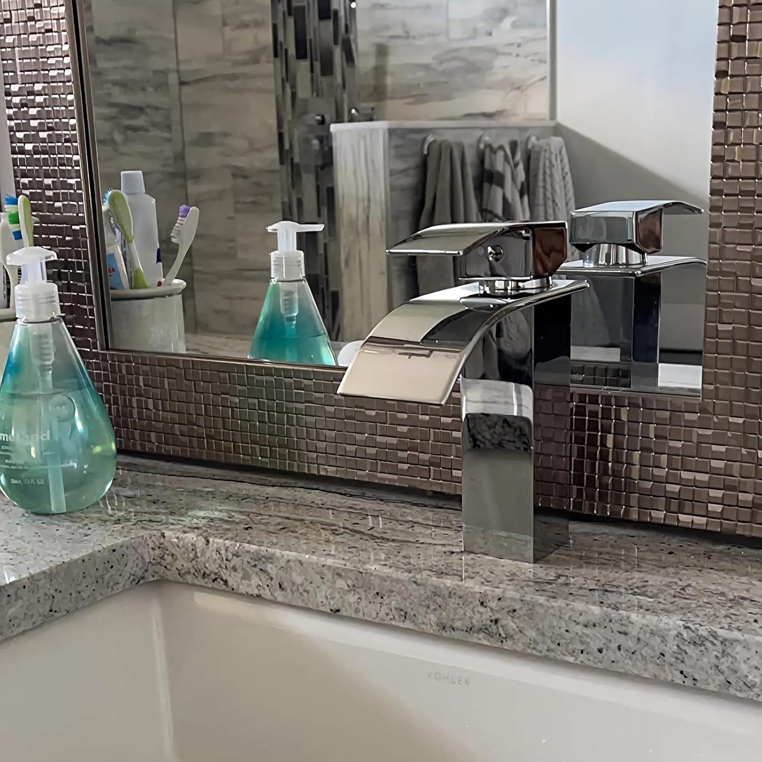 Qomolangma Vessel Sinks Waterfall Bathroom Sink Faucet, Tall Single Handle Bathroom Sink Faucets, Brushed Nickel Bathroom Faucet Suitable for 1 Hole, Staniless Steel Rv Lavatory Vanity Faucet