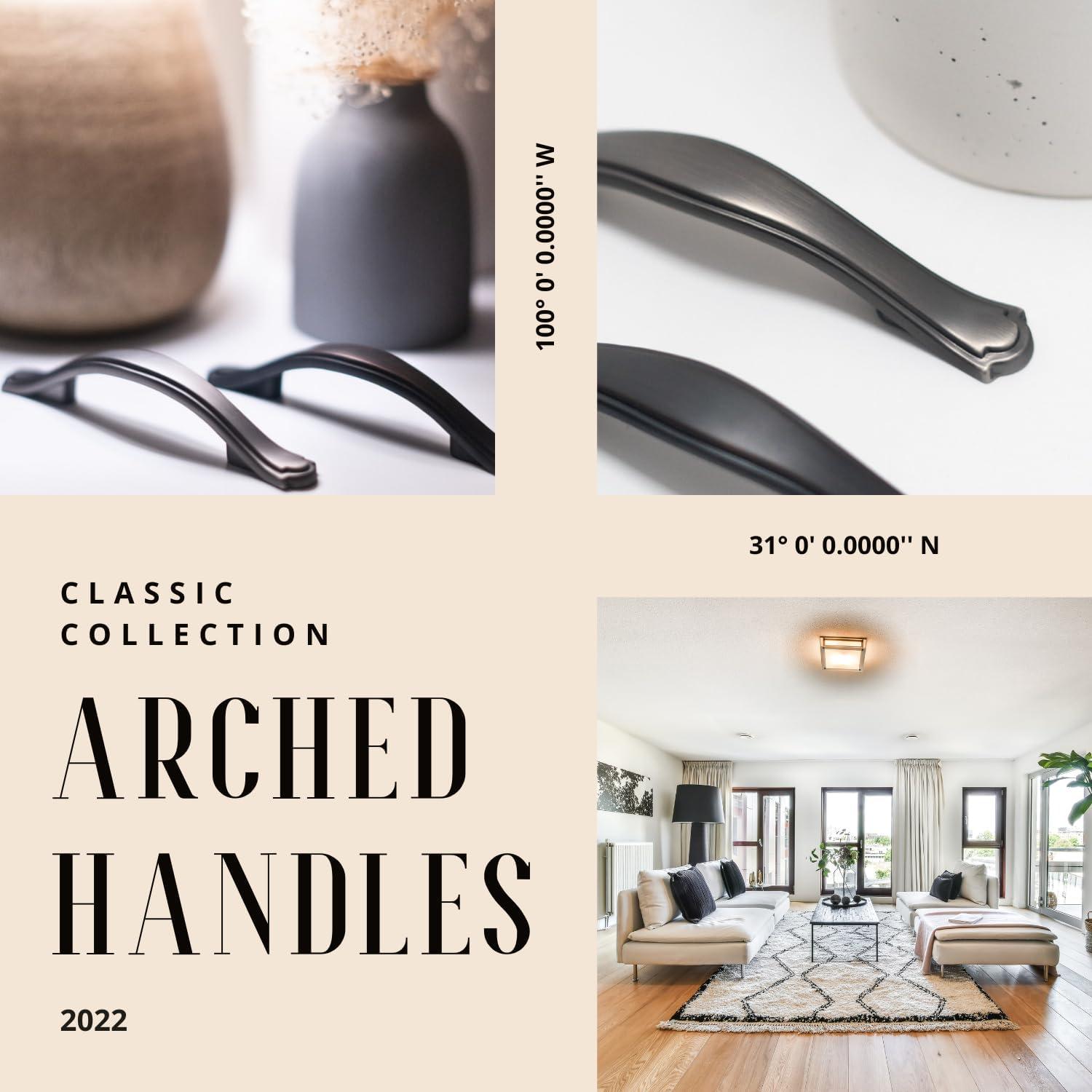 Black Zinc Traditional Arched Cabinet Pulls with Mounting Hardware