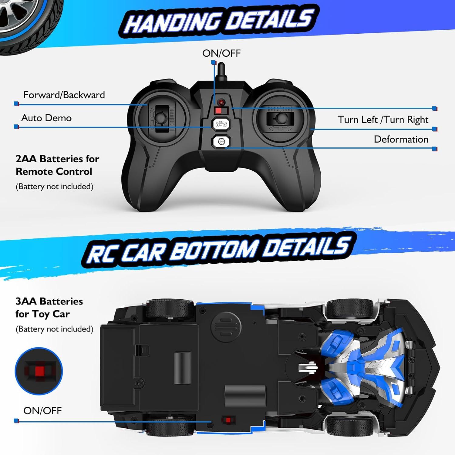 Remote Control Car for Kids , One Button Transformation to Robot with Flashing Light 2.4 Ghz Transforming Robot Car 1:18 Scale Transform RC Cars Toy Boys Girls Birthday Gift with 360 Degree Rotation