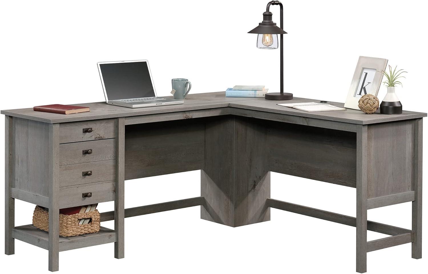 Cottage Road L-Shaped Desk Mystic Oak - Sauder: Home Office Furniture with Open Shelf & Grommets