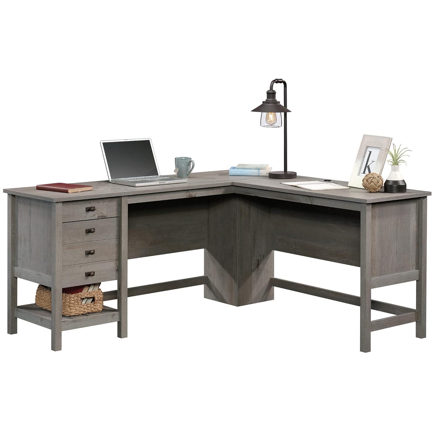 Cottage Road L-Shaped Desk Mystic Oak - Sauder: Home Office Furniture with Open Shelf & Grommets