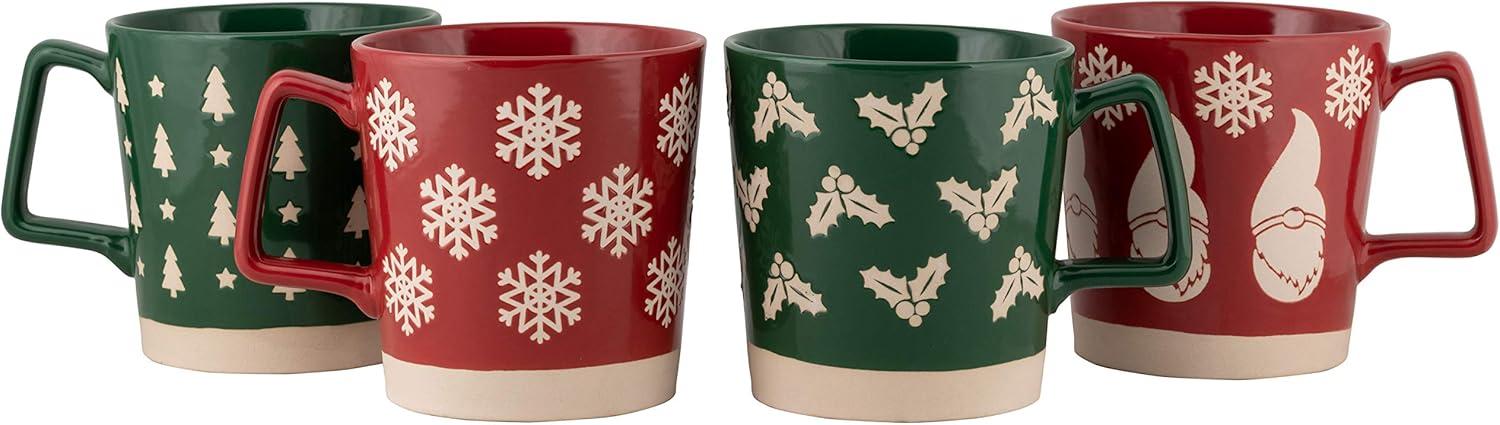 10 Strawberry Street Assorted 20 fl oz Holiday Print Ceramic Mug, Set of 4 Mugs