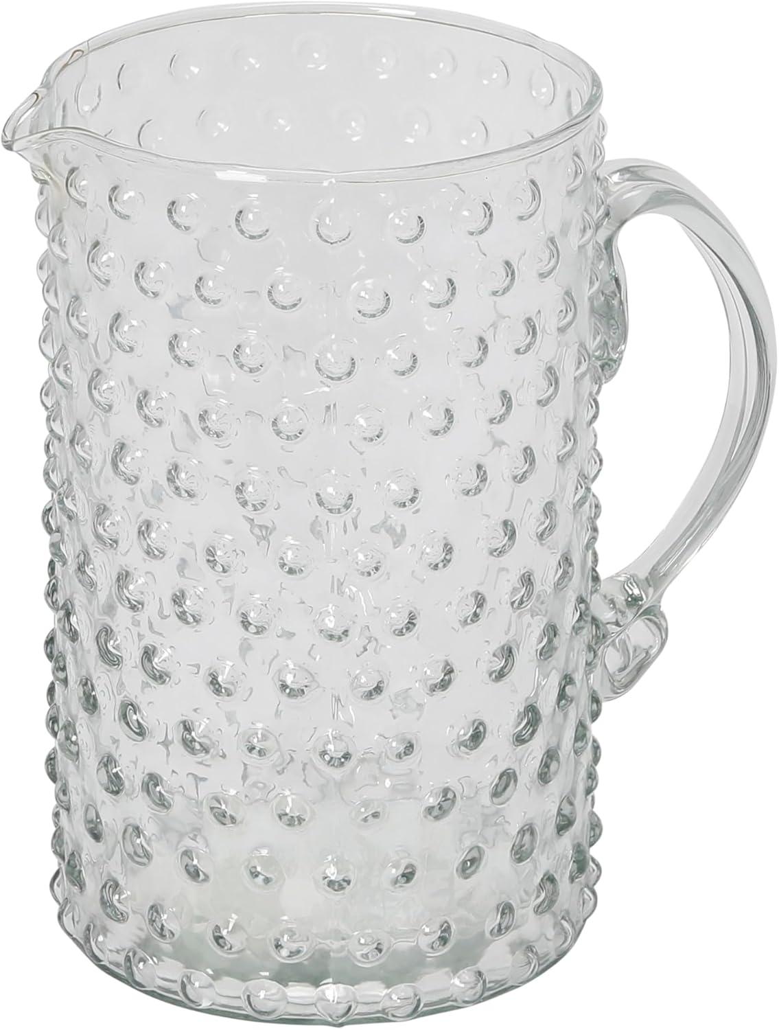 Clear Hand Blown Glass Hobnail Pitcher